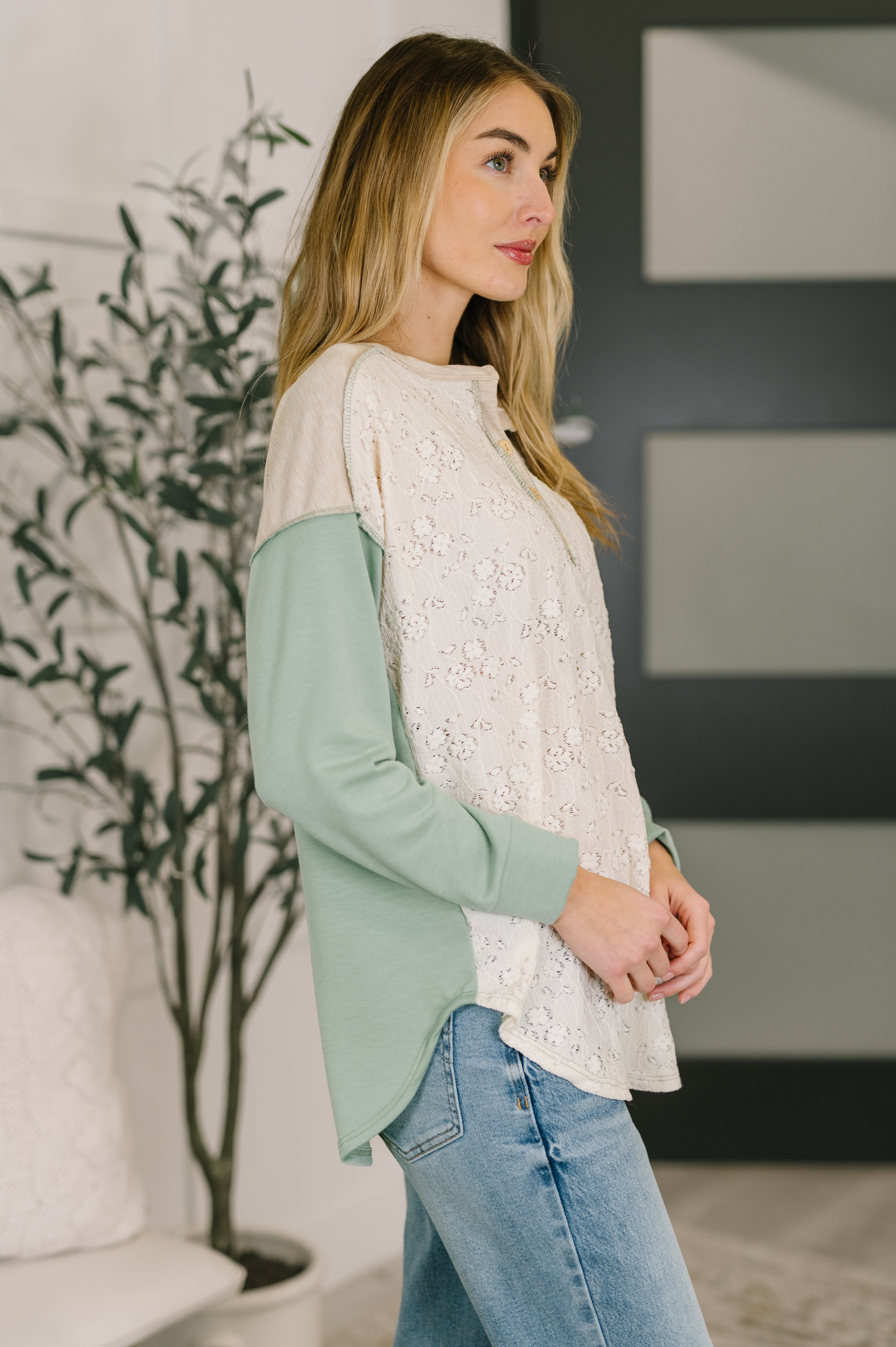 Because I Can Drop Shoulder Henley Top-Womens-Stay Foxy Boutique, Florissant, Missouri