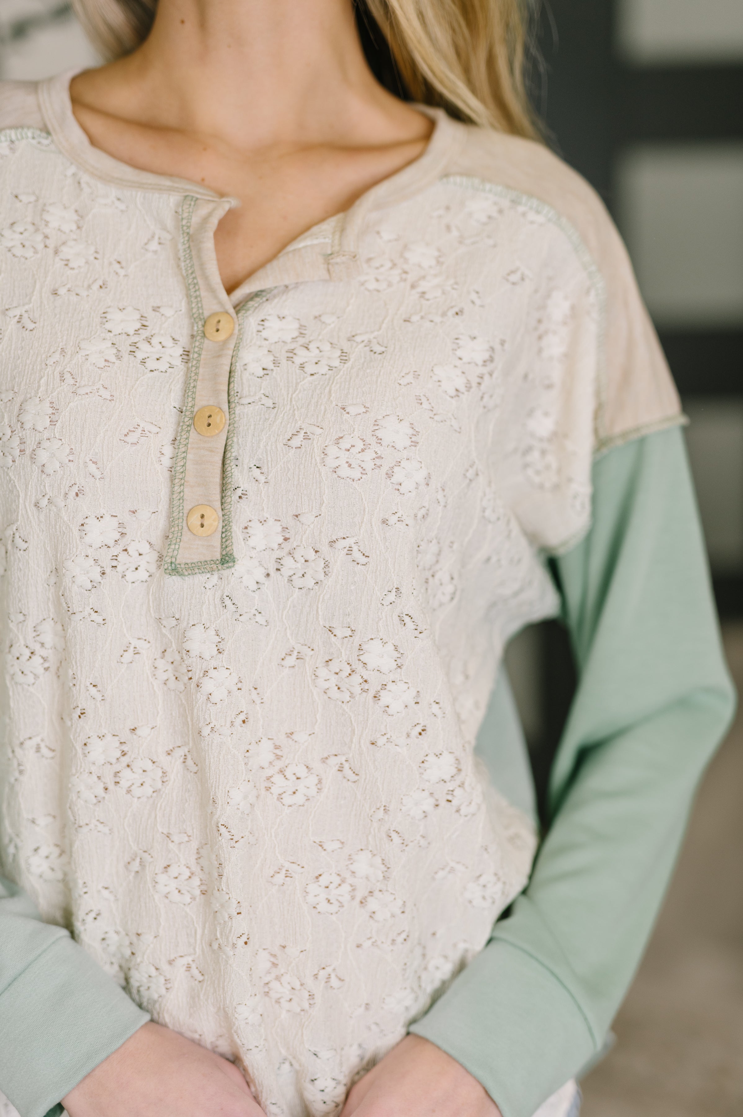 Because I Can Drop Shoulder Henley Top-Womens-Stay Foxy Boutique, Florissant, Missouri