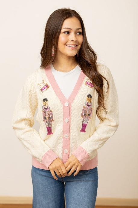 Beige and Pink Nutcracker Sweater-Womens-Stay Foxy Boutique, Florissant, Missouri