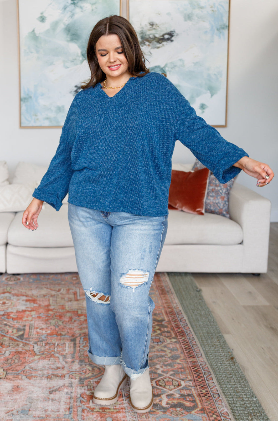 Best Foot Forward V-Neck Pullover-Tops-Stay Foxy Boutique, Florissant, Missouri