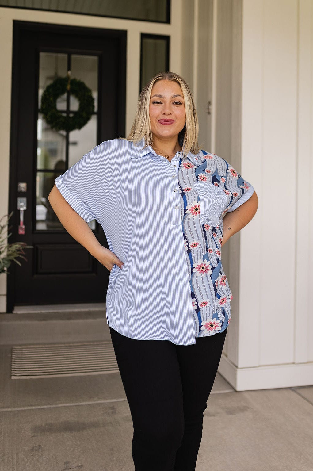 Best Of Both Worlds Button Down Top-Tops-Stay Foxy Boutique, Florissant, Missouri