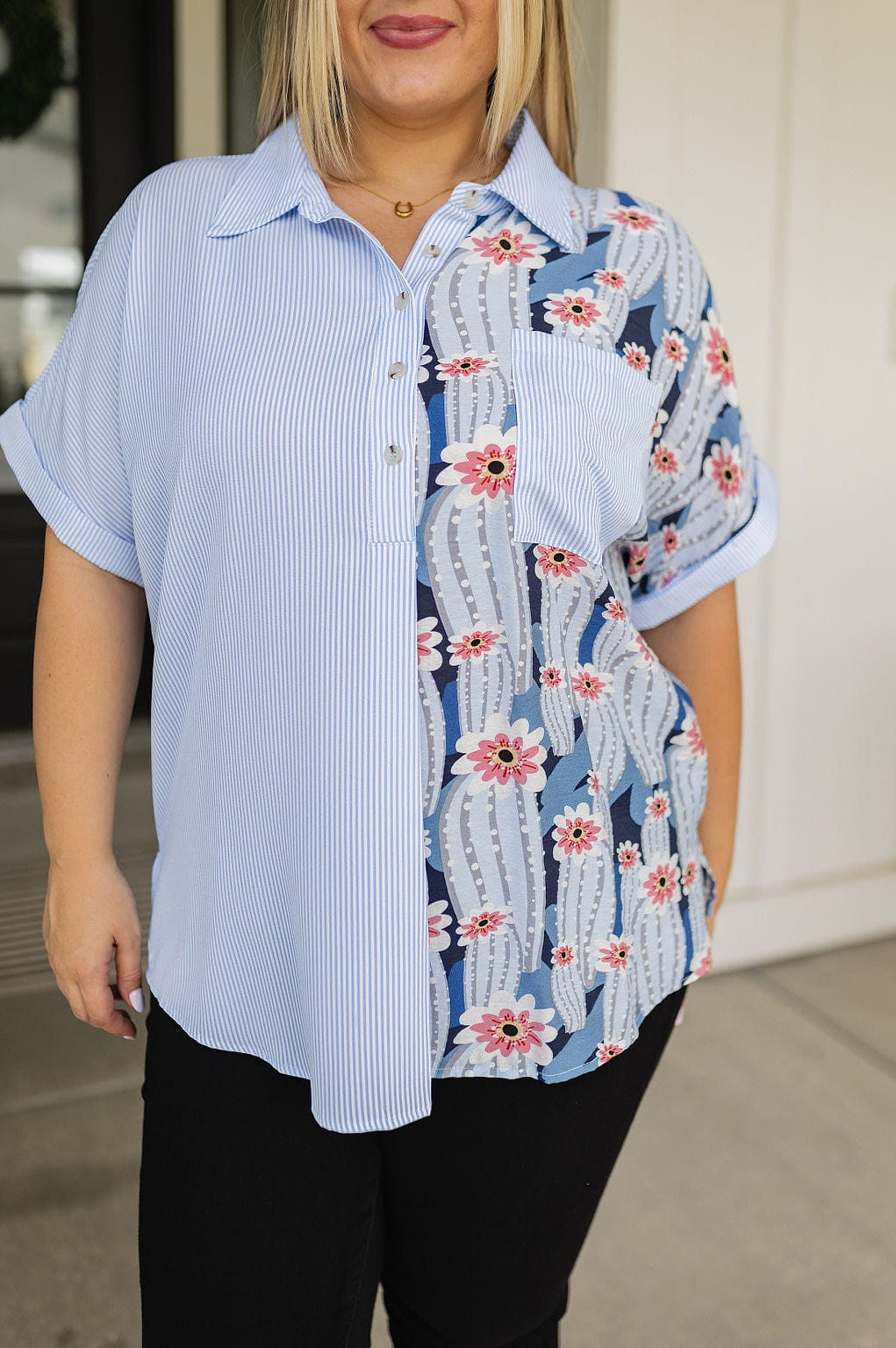 Best Of Both Worlds Button Down Top-Tops-Stay Foxy Boutique, Florissant, Missouri
