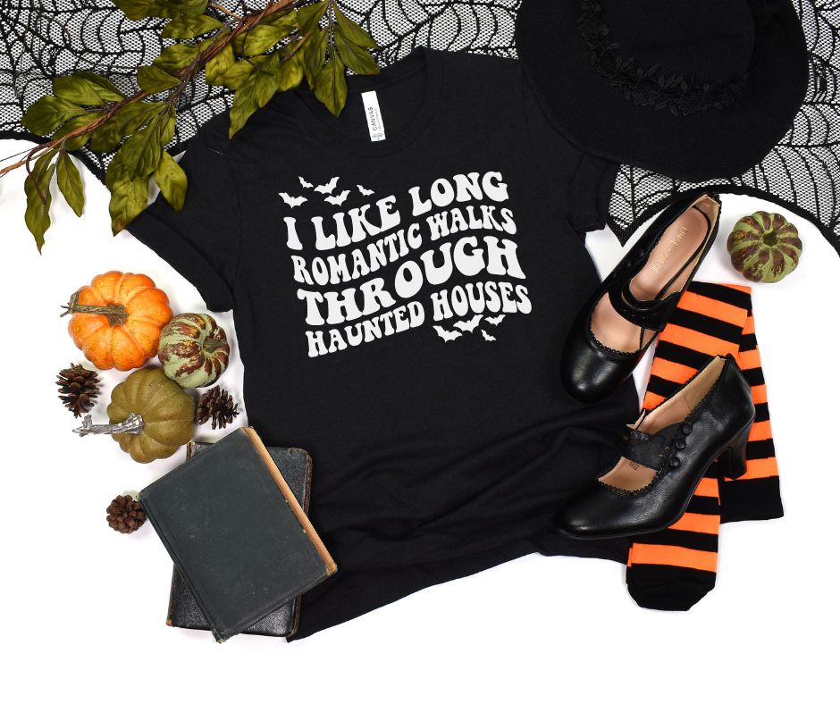Long Walks Through Haunted Houses Graphic Tee-Womens-Stay Foxy Boutique, Florissant, Missouri