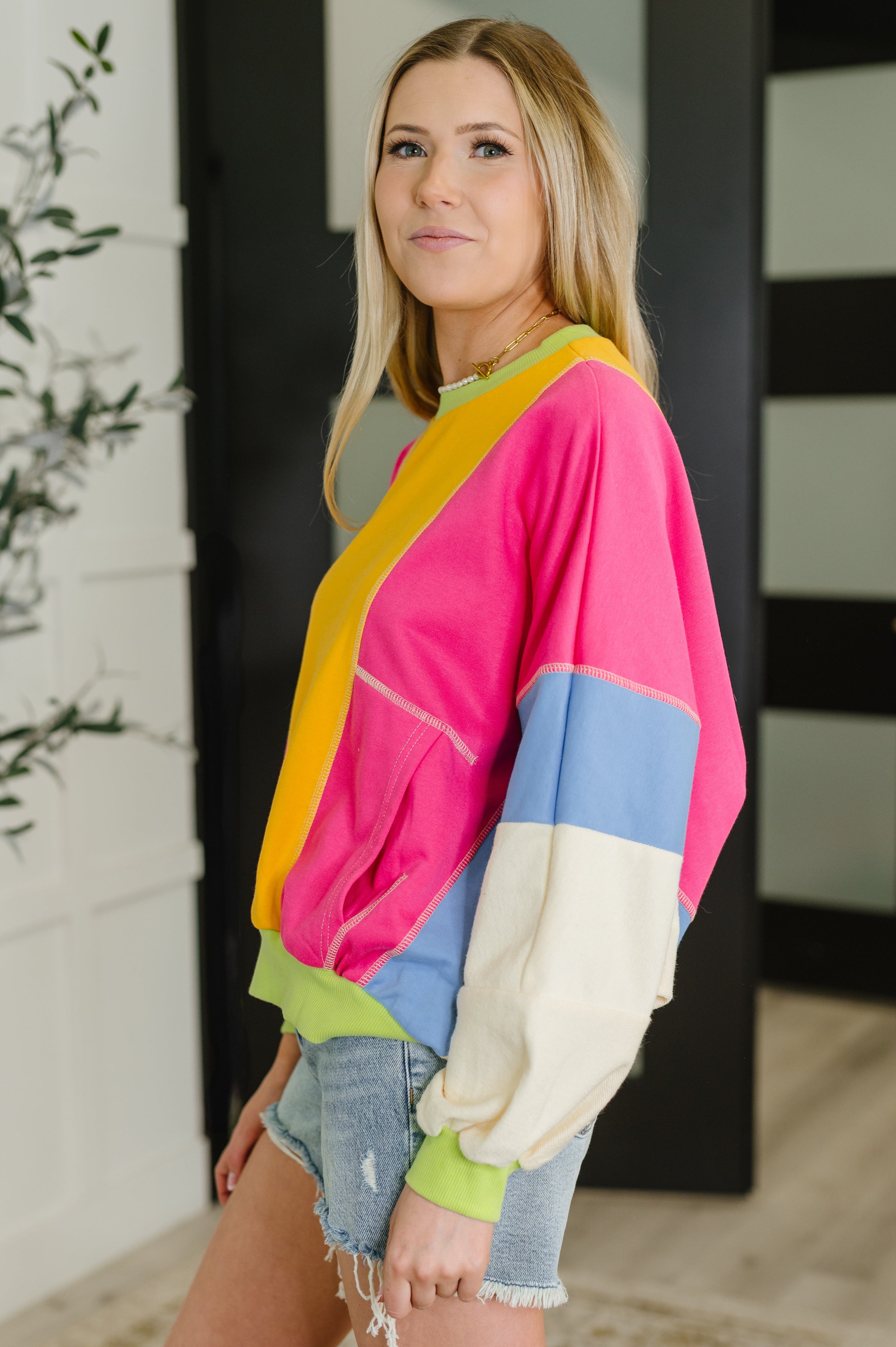 Blockbuster Color Block Pullover in Bright-Womens-Stay Foxy Boutique, Florissant, Missouri