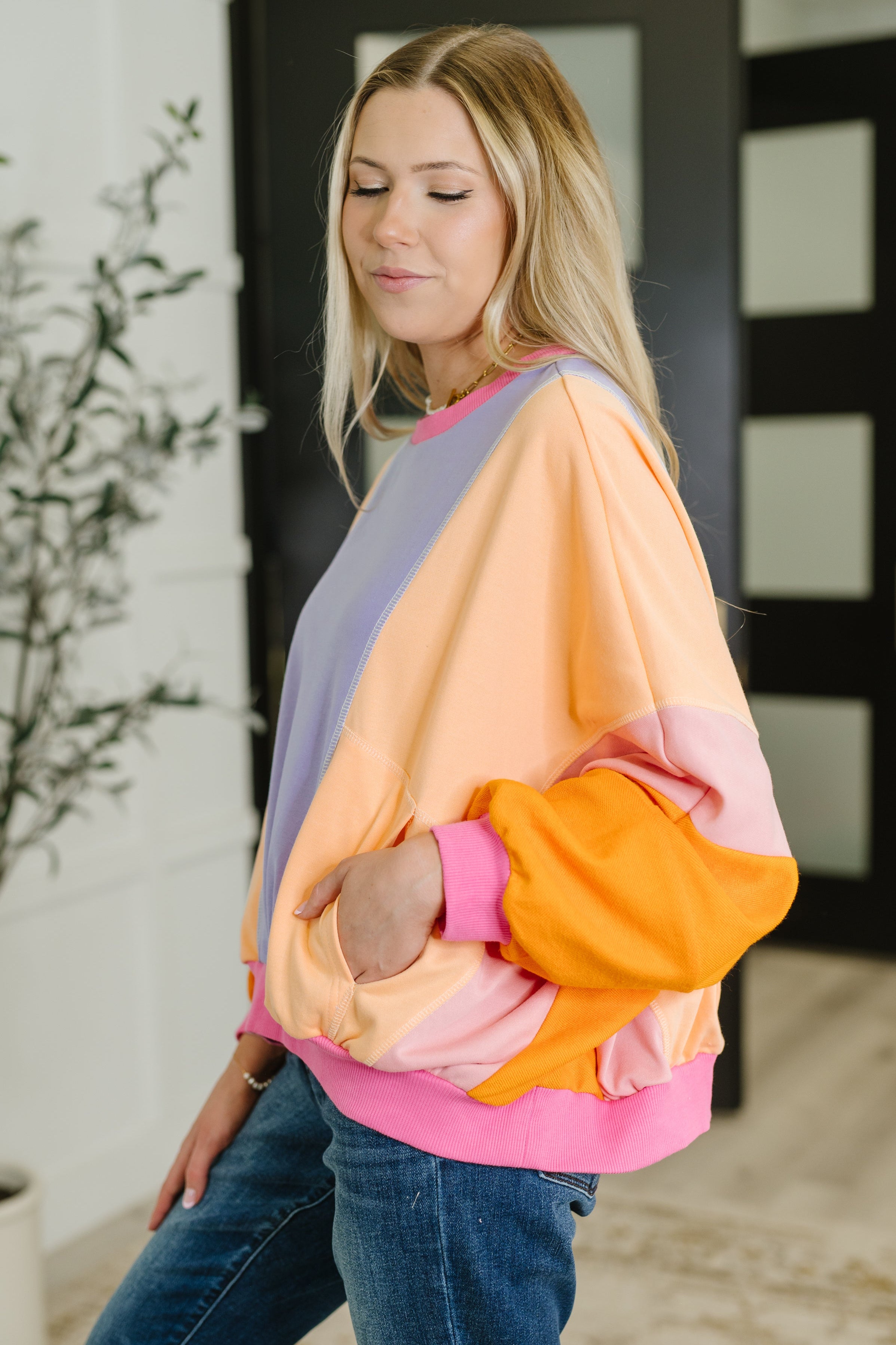 Blockbuster Color Block Pullover in Muted-Womens-Stay Foxy Boutique, Florissant, Missouri