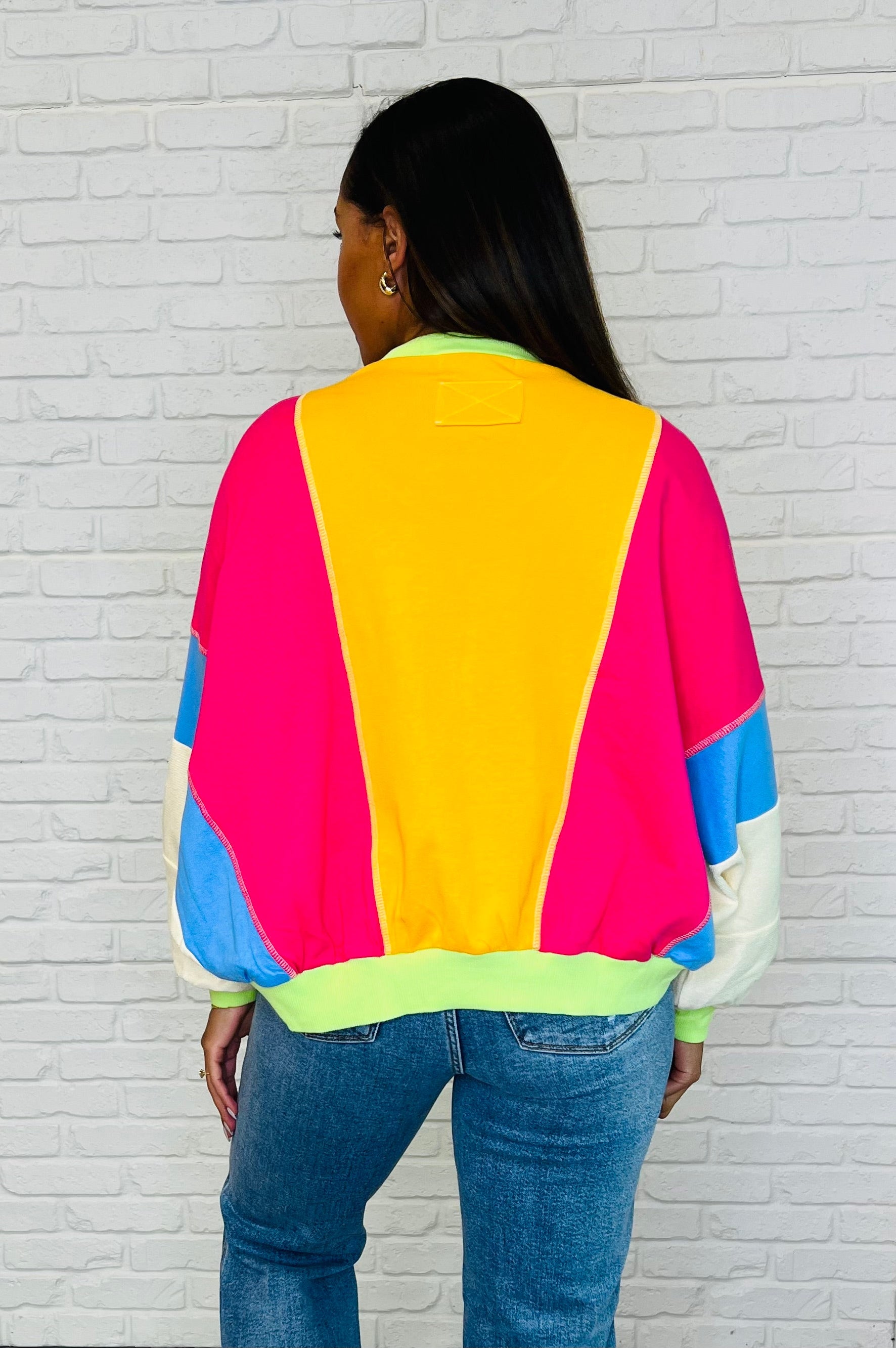 Blockbuster Color Block Pullover in Bright-Womens-Stay Foxy Boutique, Florissant, Missouri