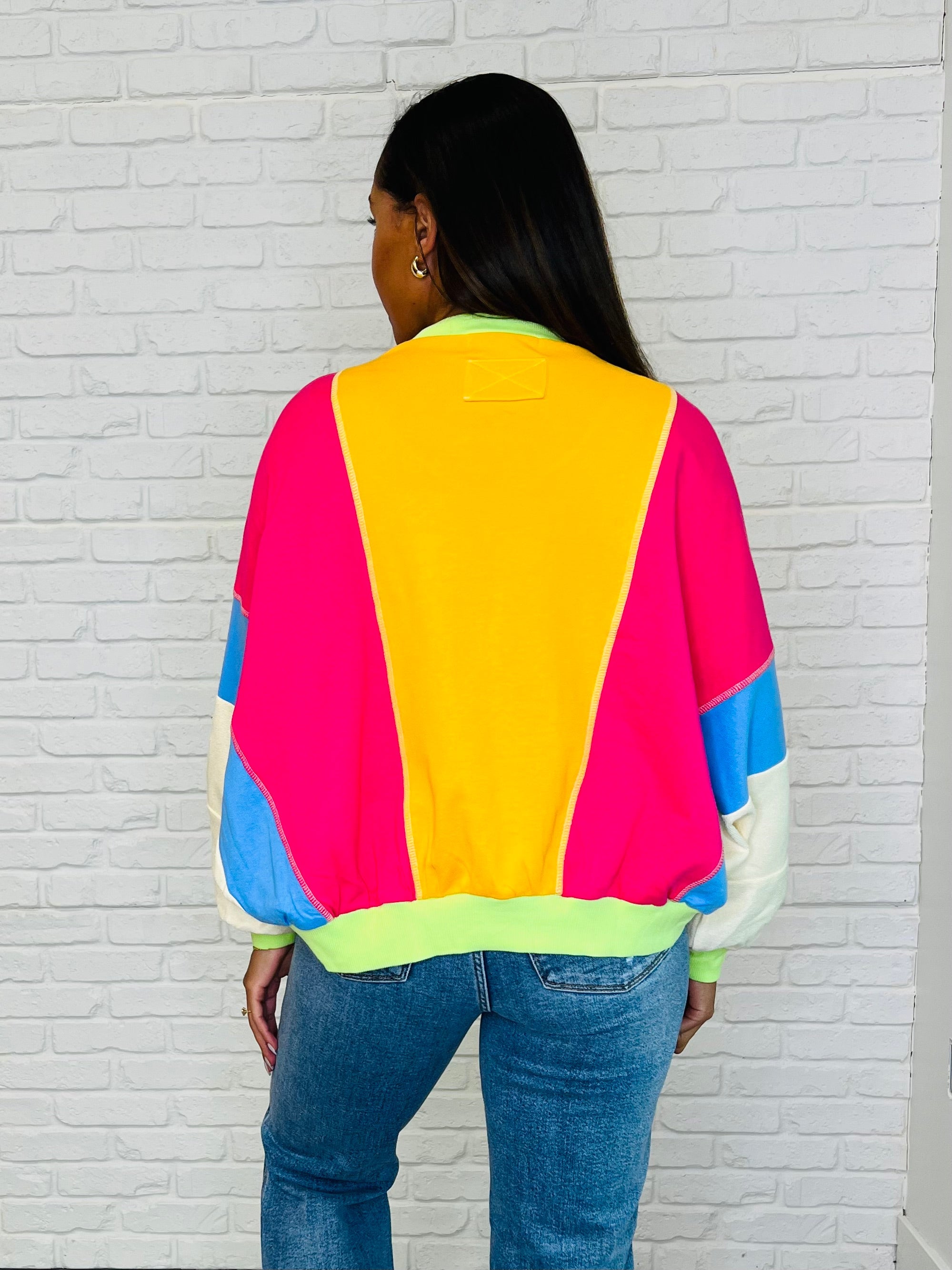 Blockbuster Color Block Pullover in Bright-Womens-Stay Foxy Boutique, Florissant, Missouri