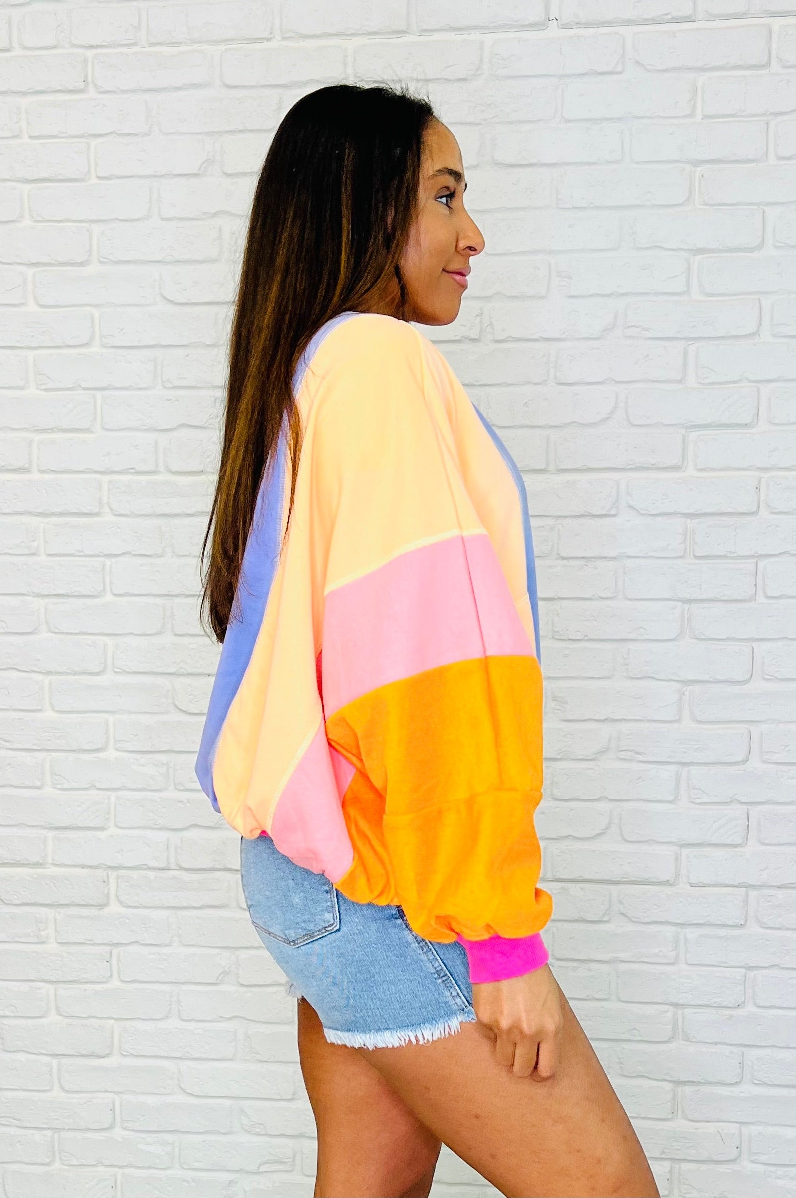 Blockbuster Color Block Pullover in Muted-Womens-Stay Foxy Boutique, Florissant, Missouri