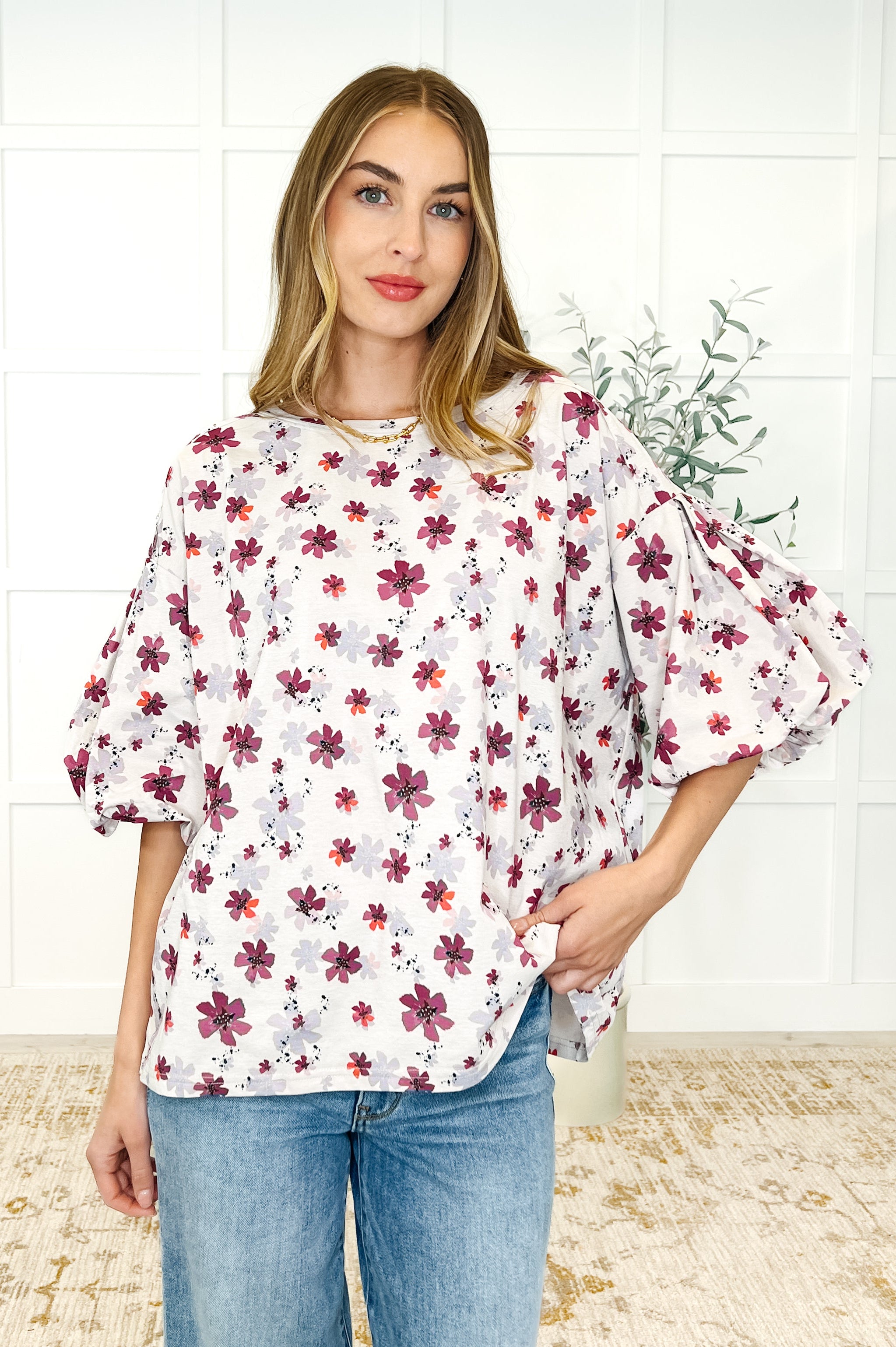 Blossom Breeze Balloon Sleeve Blouse-Womens-Stay Foxy Boutique, Florissant, Missouri