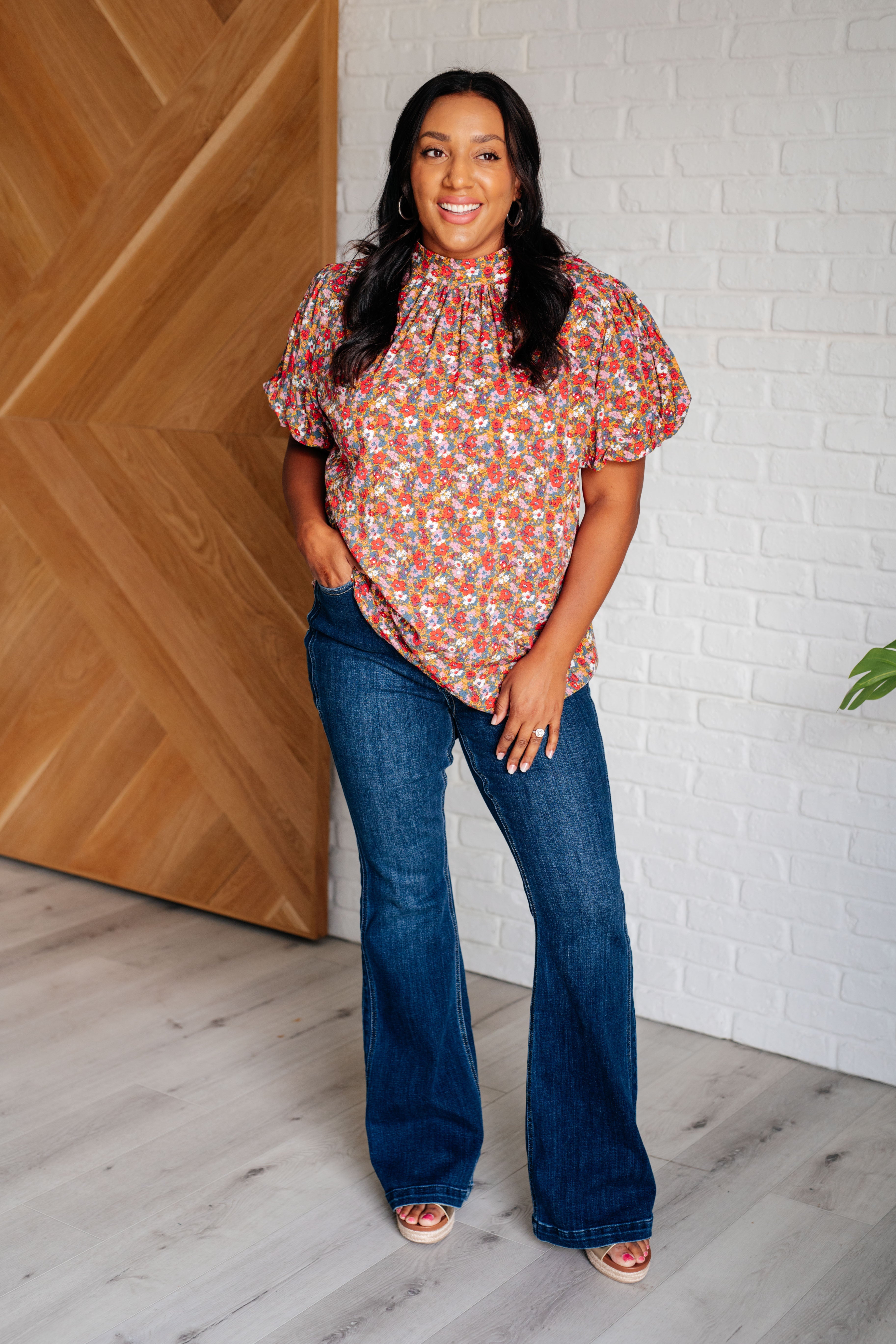 Bohemian Moment Floral Mock Neck Blouse-Blouses-Stay Foxy Boutique, Florissant, Missouri