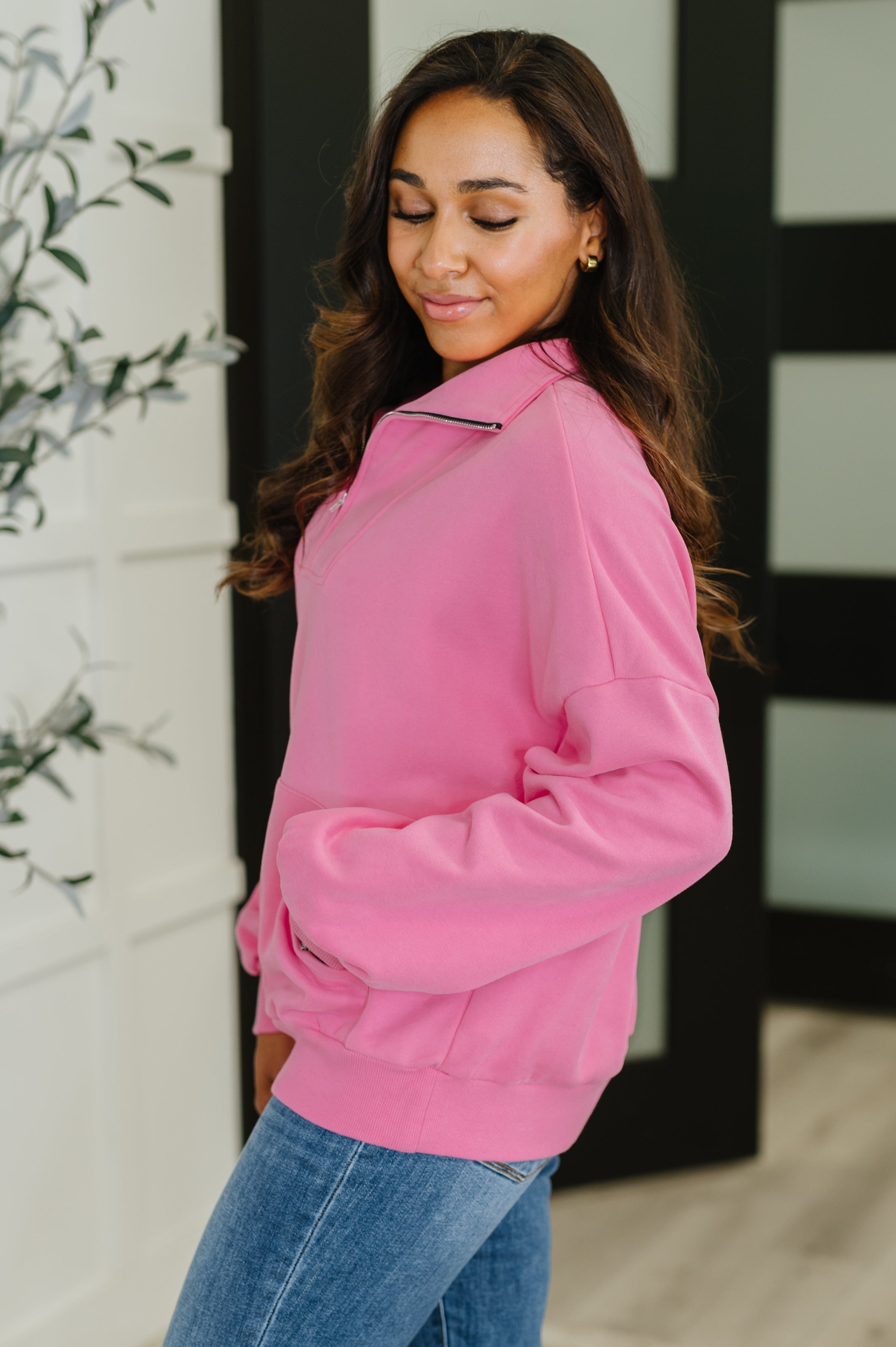 Bonbon Delight Half Zip Pullover in Pink-Womens-Stay Foxy Boutique, Florissant, Missouri