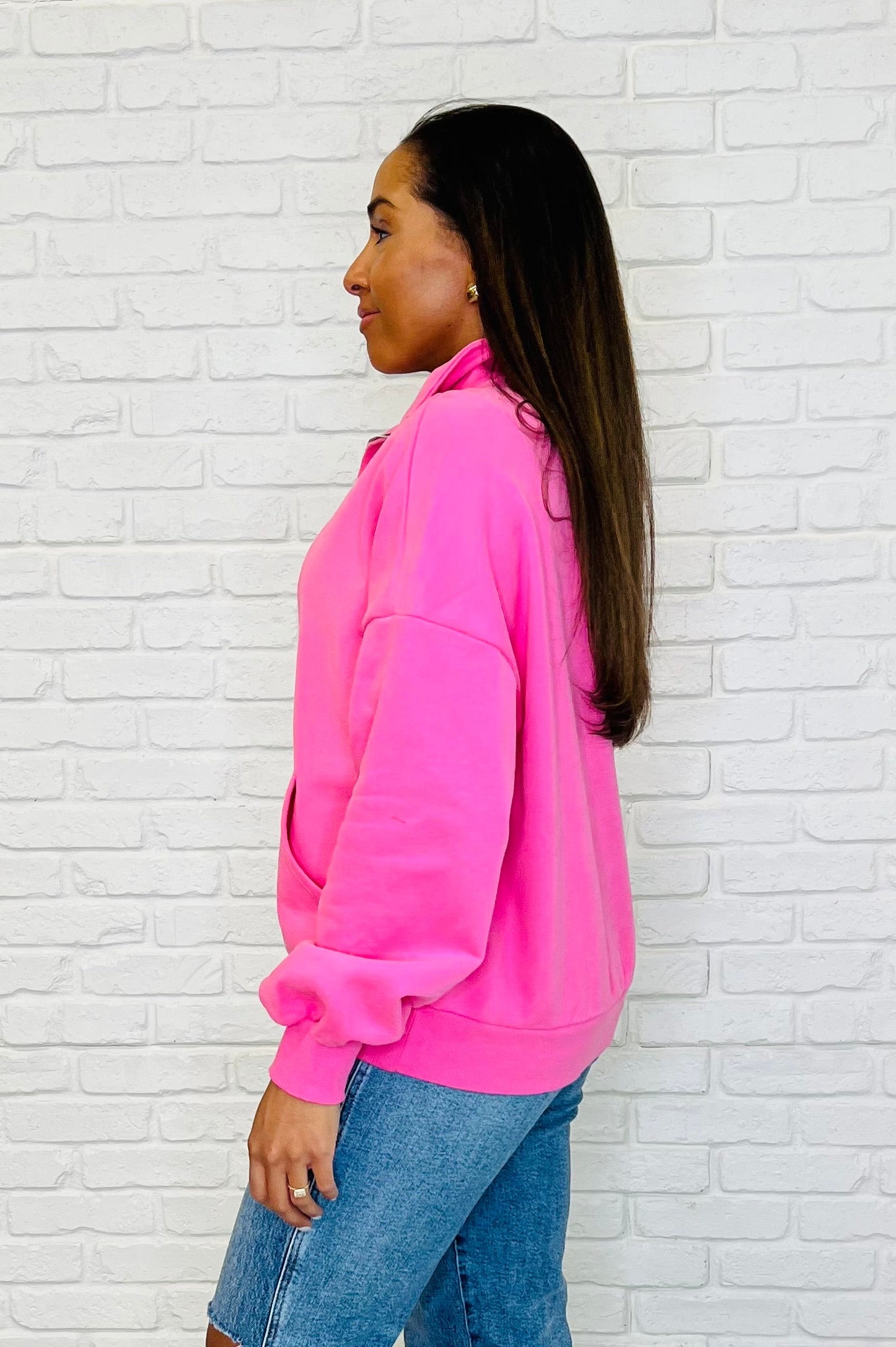 Bonbon Delight Half Zip Pullover in Pink-Womens-Stay Foxy Boutique, Florissant, Missouri