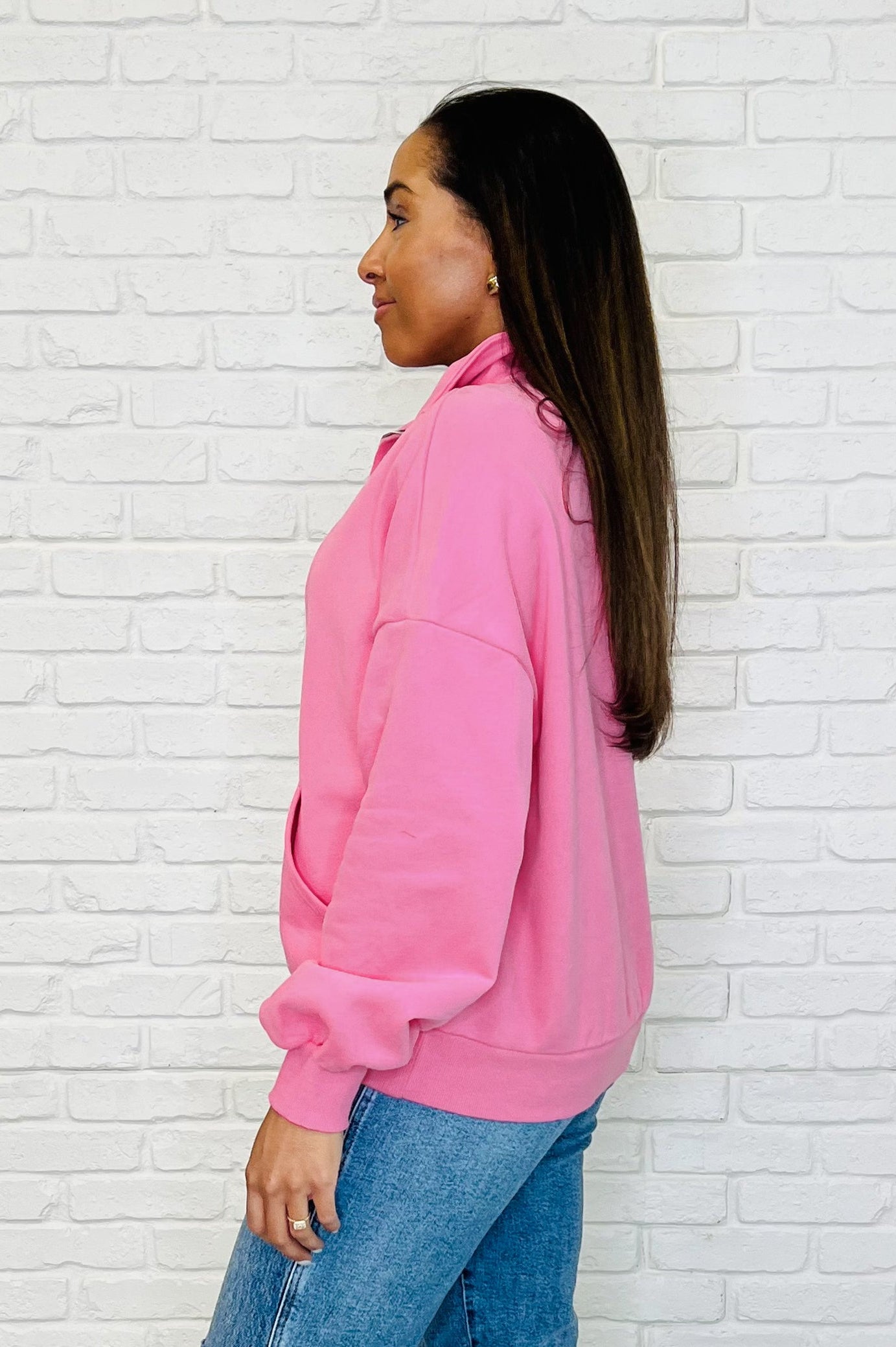 Bonbon Delight Half Zip Pullover in Pink-Womens-Stay Foxy Boutique, Florissant, Missouri