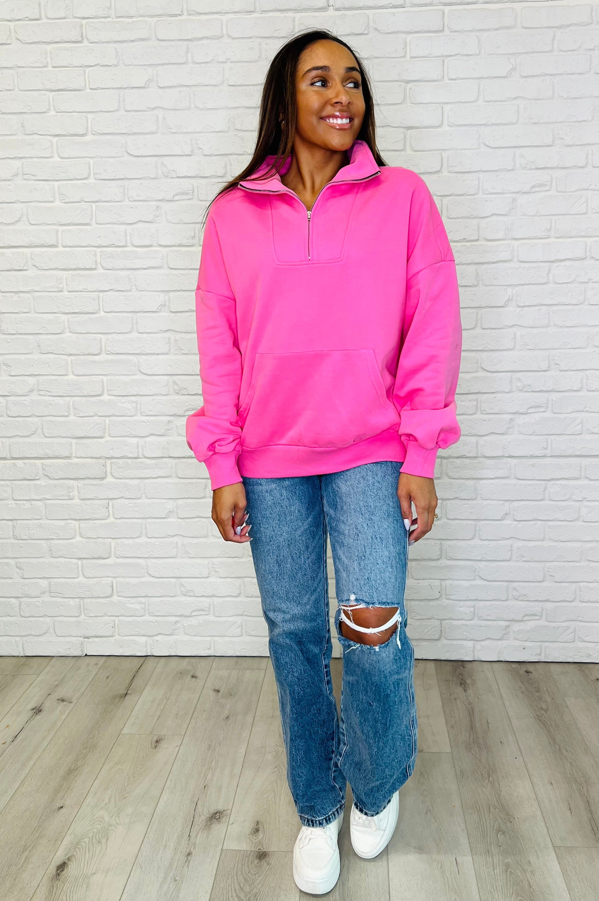 Bonbon Delight Half Zip Pullover in Pink-Womens-Stay Foxy Boutique, Florissant, Missouri
