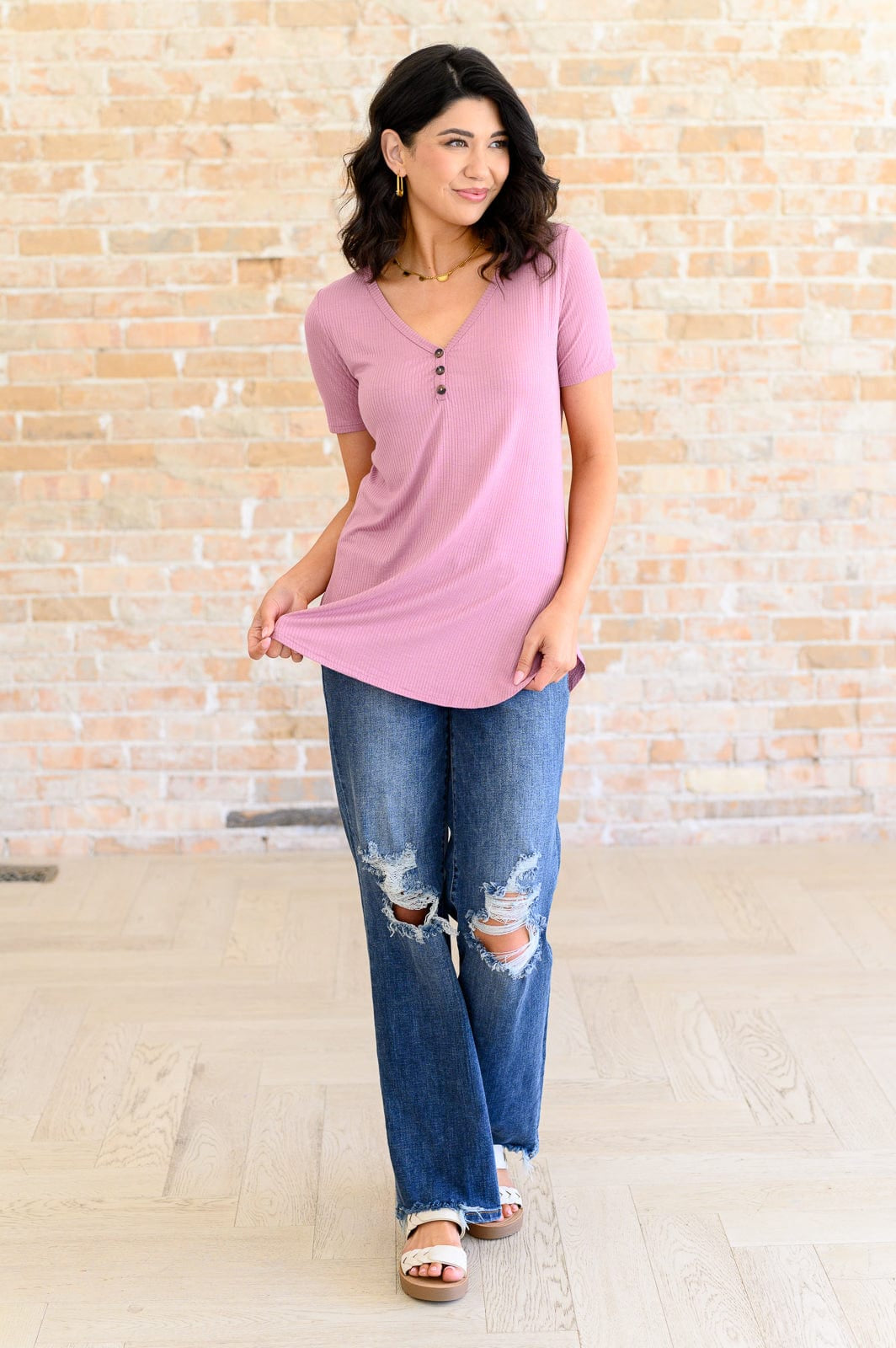 Born and Raised V-Neck Ribbed Top-Tops-Stay Foxy Boutique, Florissant, Missouri