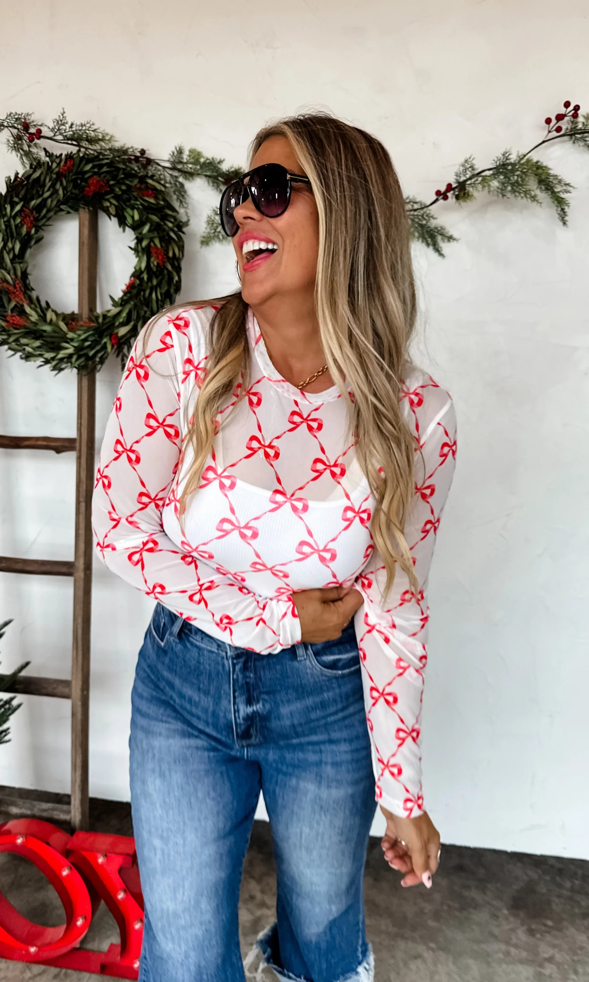 PREORDER: Christmas Printed Mesh Tops-Womens-Stay Foxy Boutique, Florissant, Missouri