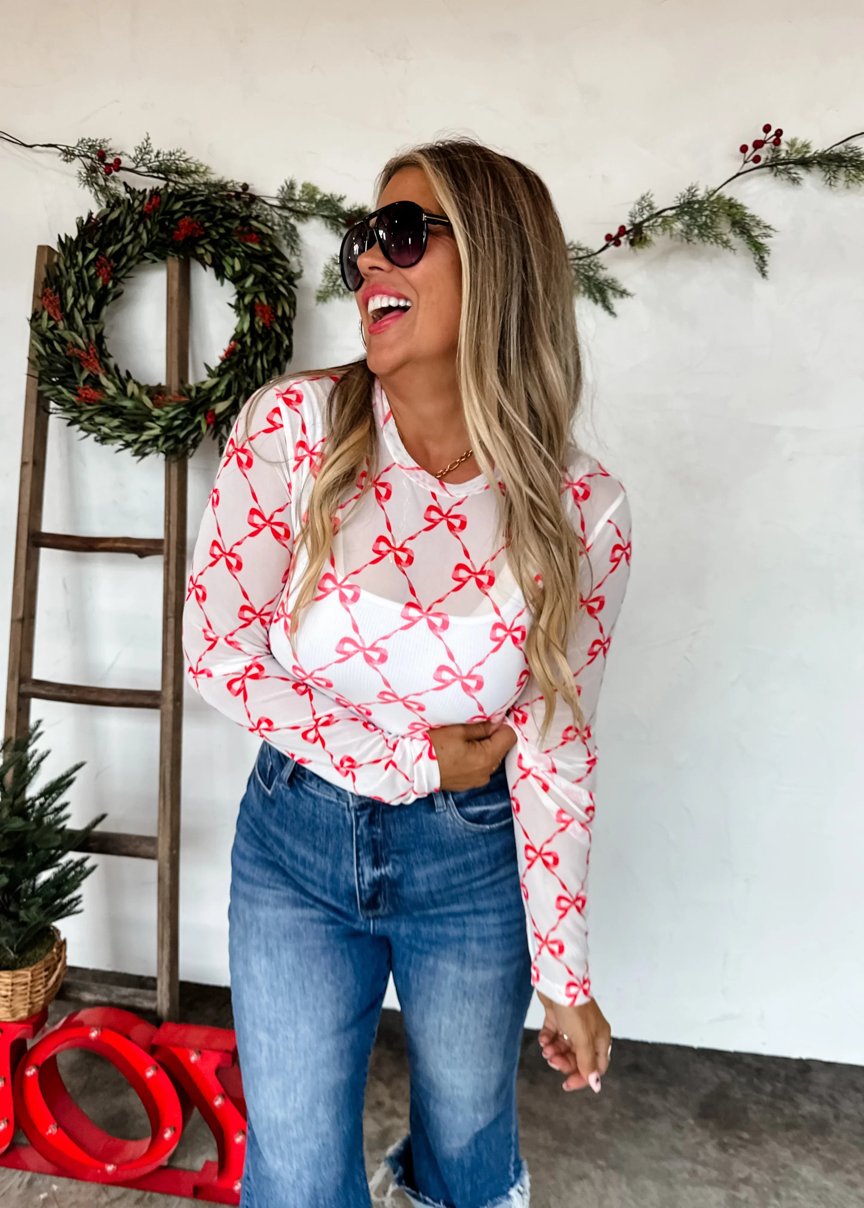 PREORDER: Christmas Printed Mesh Tops-Womens-Stay Foxy Boutique, Florissant, Missouri