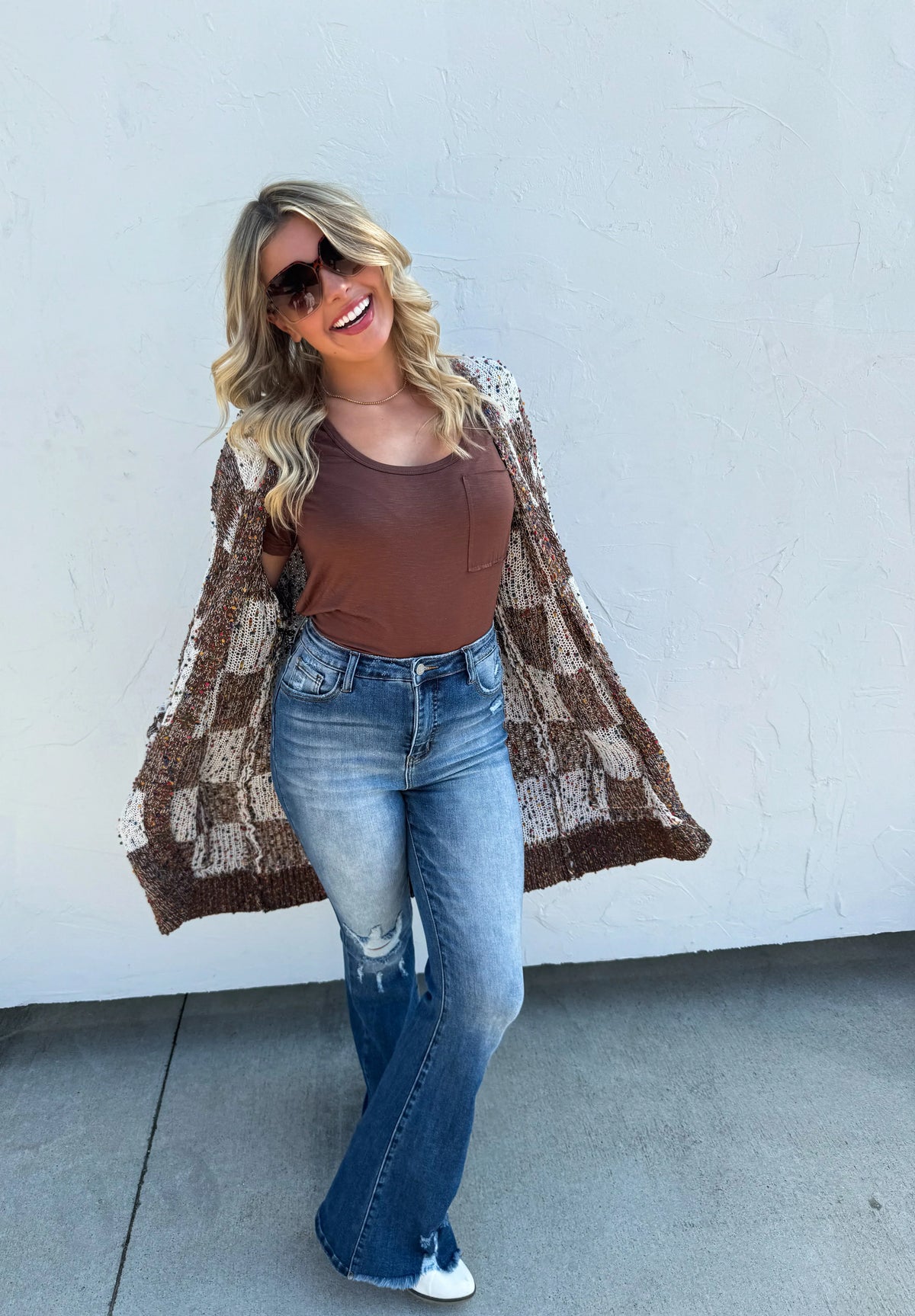 PREORDER: Checkered Miley Dot Cardigan in Four Colors-Womens-Stay Foxy Boutique, Florissant, Missouri