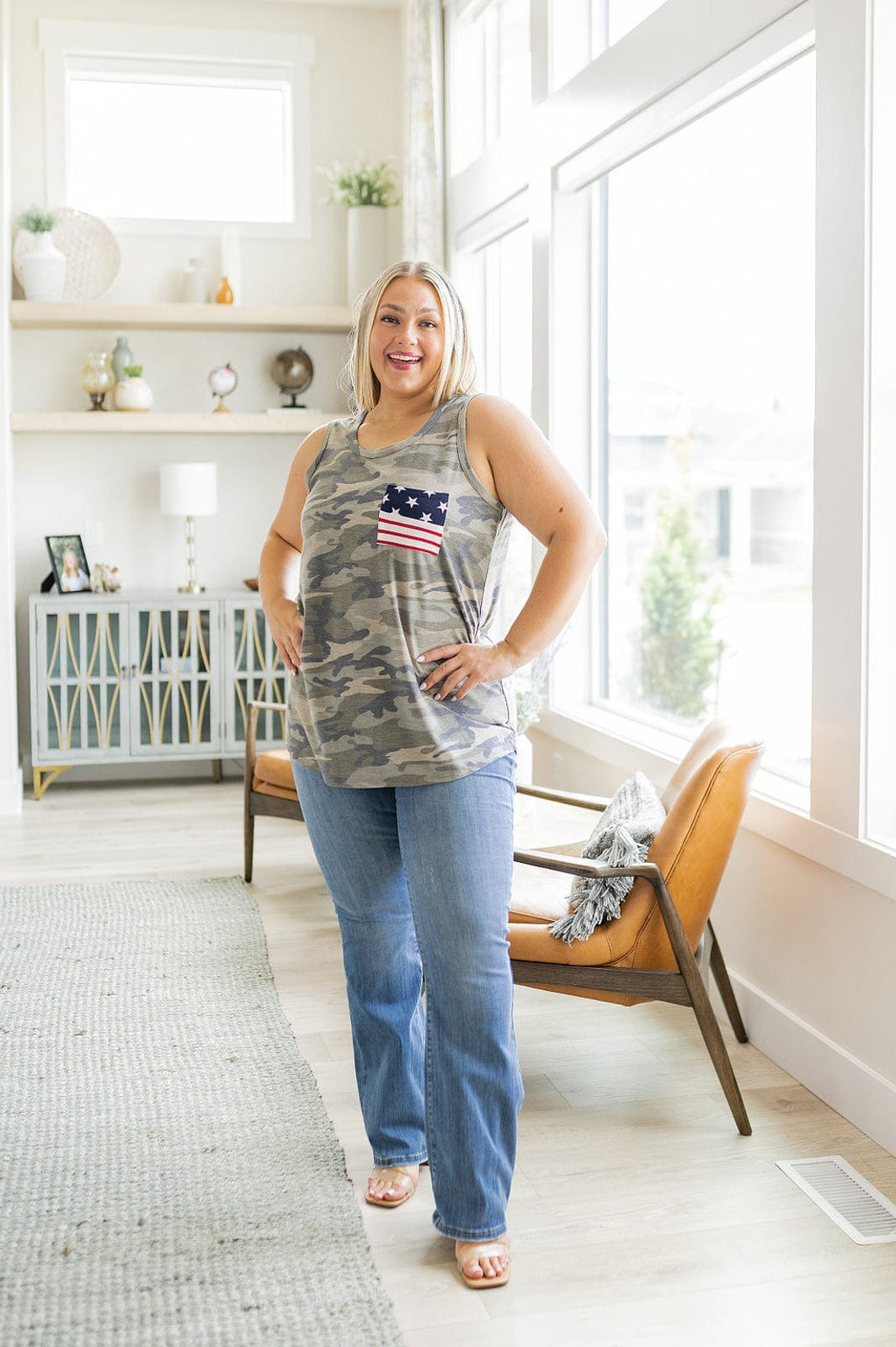 Camouflage Flag Pocket Tank-Tops-Stay Foxy Boutique, Florissant, Missouri