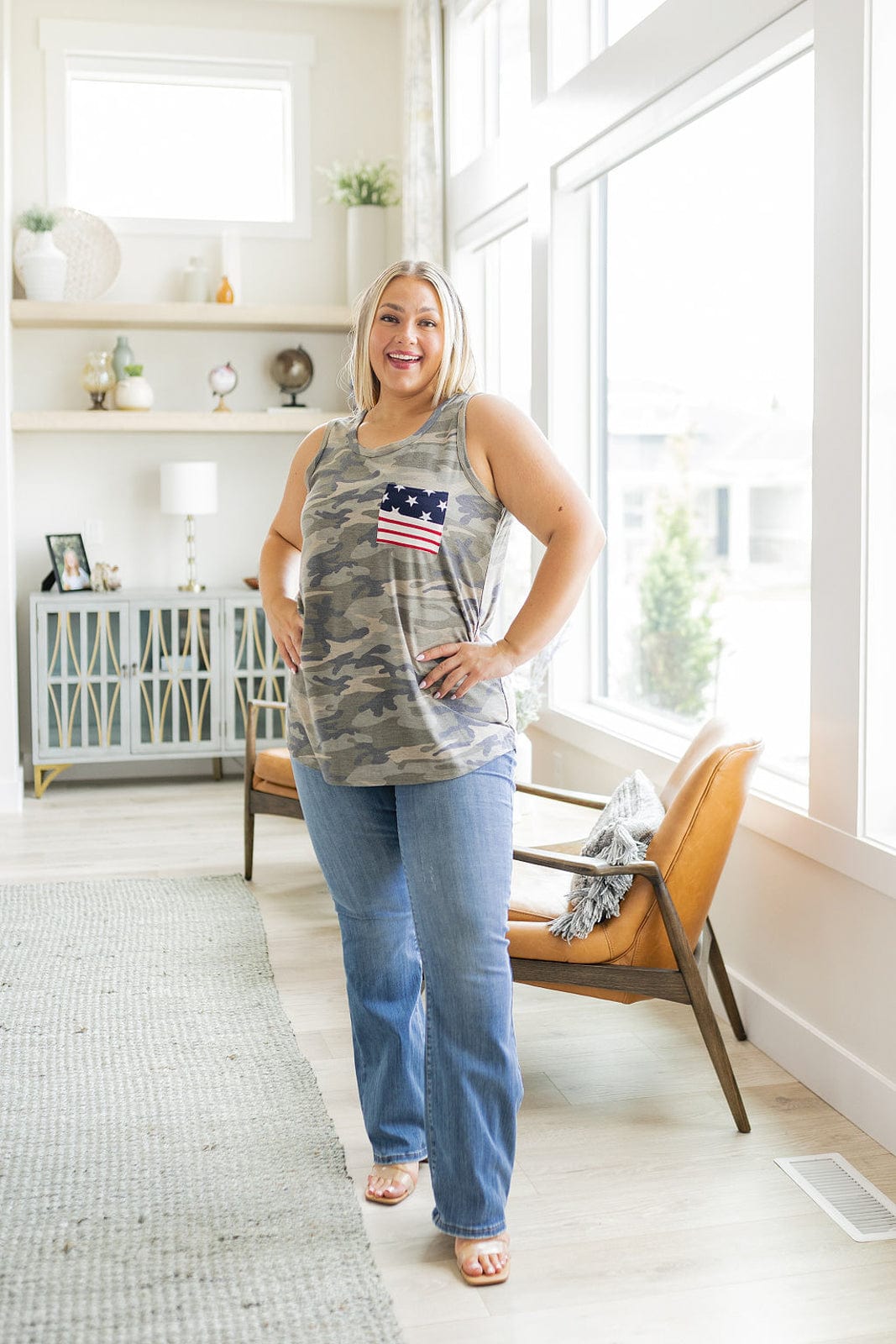 Camouflage Flag Pocket Tank-Tops-Stay Foxy Boutique, Florissant, Missouri
