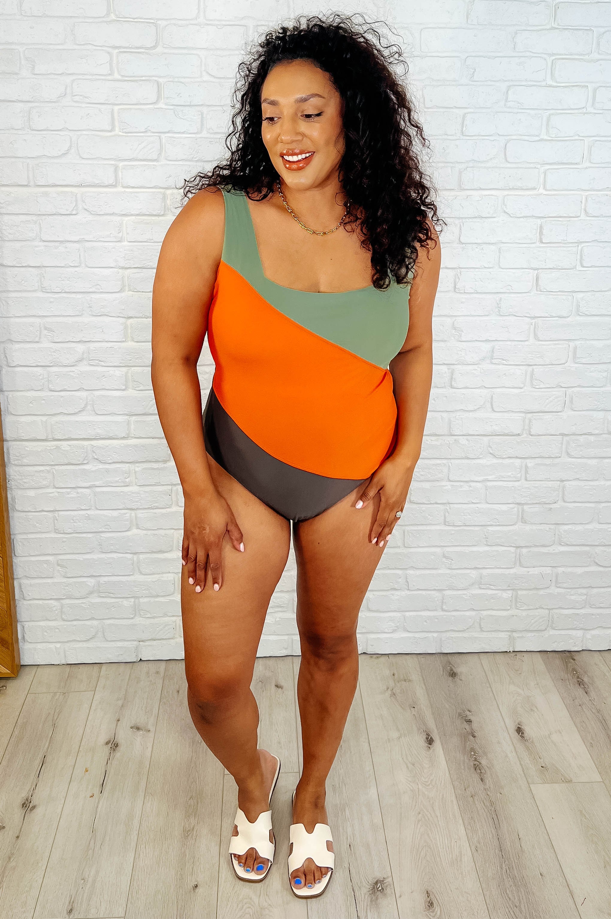 Cape Town Asymmetrical Stripe Swimsuit-Swimwear-Stay Foxy Boutique, Florissant, Missouri