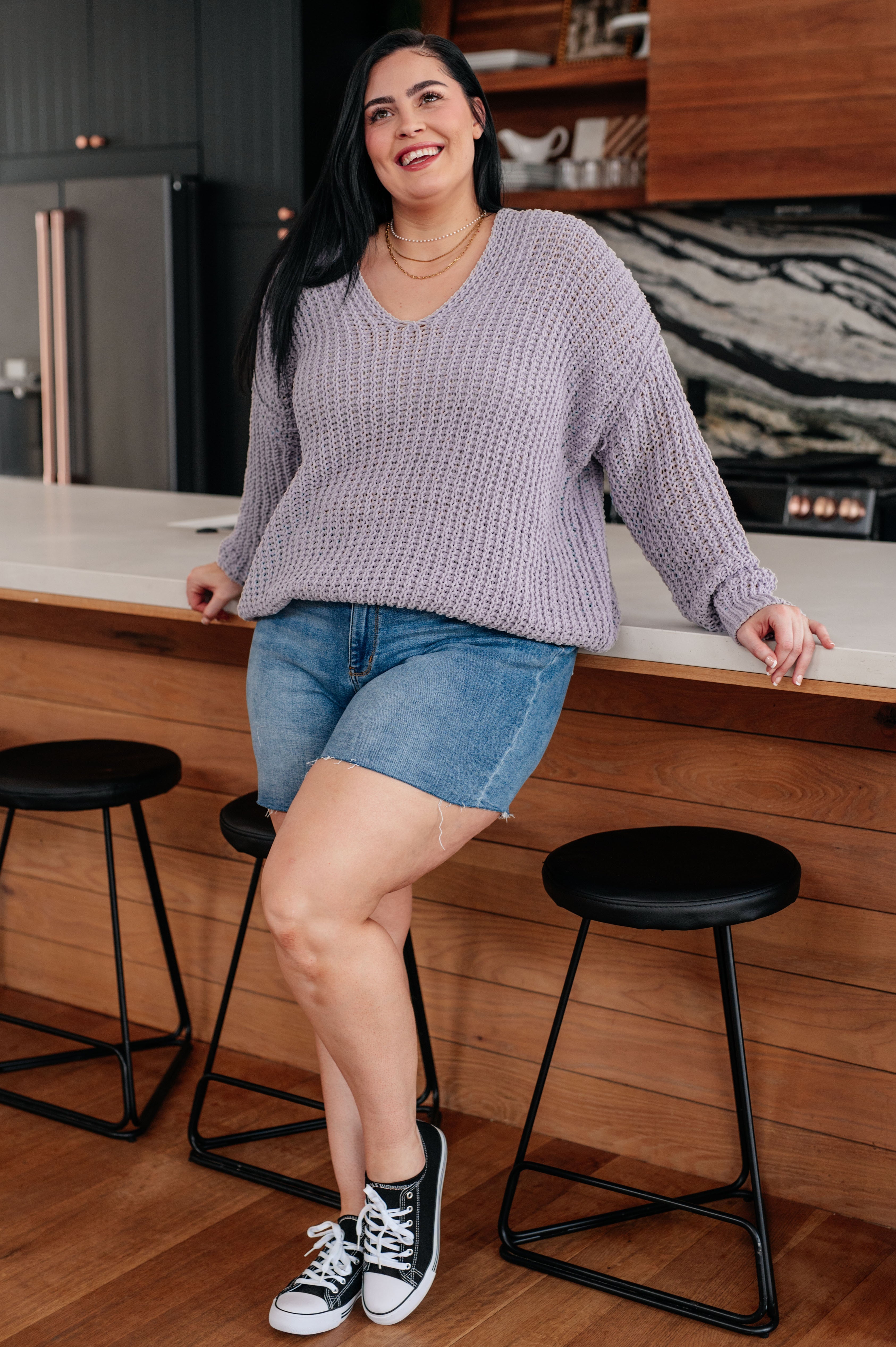 Captured My Interest Chunky V-Neck Sweater-Tops-Stay Foxy Boutique, Florissant, Missouri