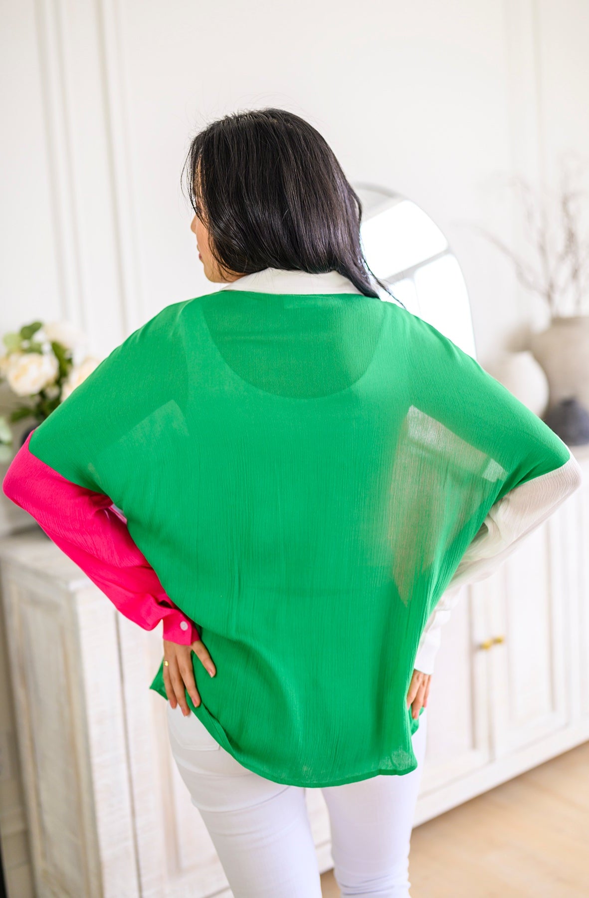 Capture the Day Two Toned Button Up Kelly-Tops-Stay Foxy Boutique, Florissant, Missouri