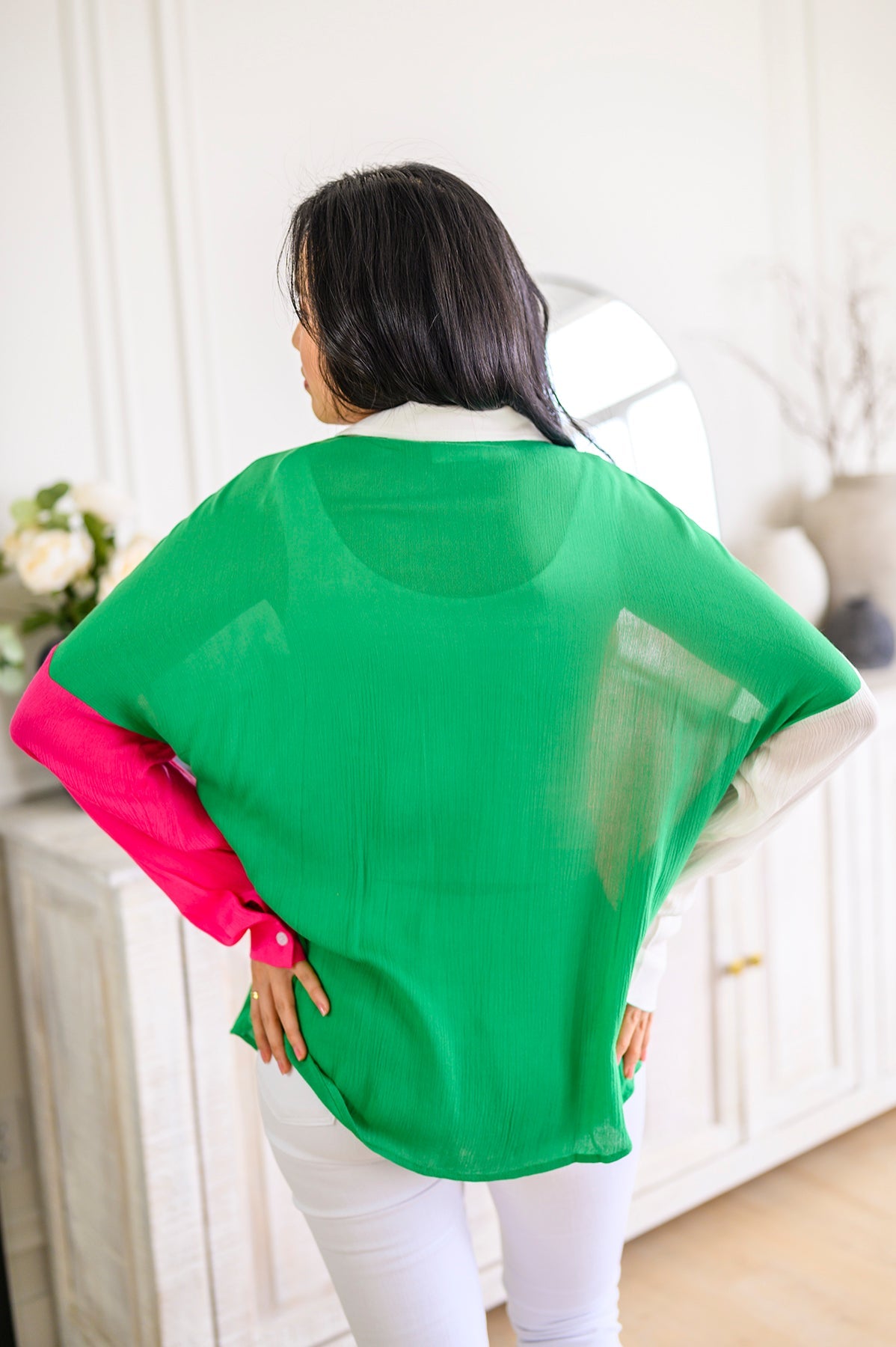 Capture the Day Two Toned Button Up Kelly-Tops-Stay Foxy Boutique, Florissant, Missouri