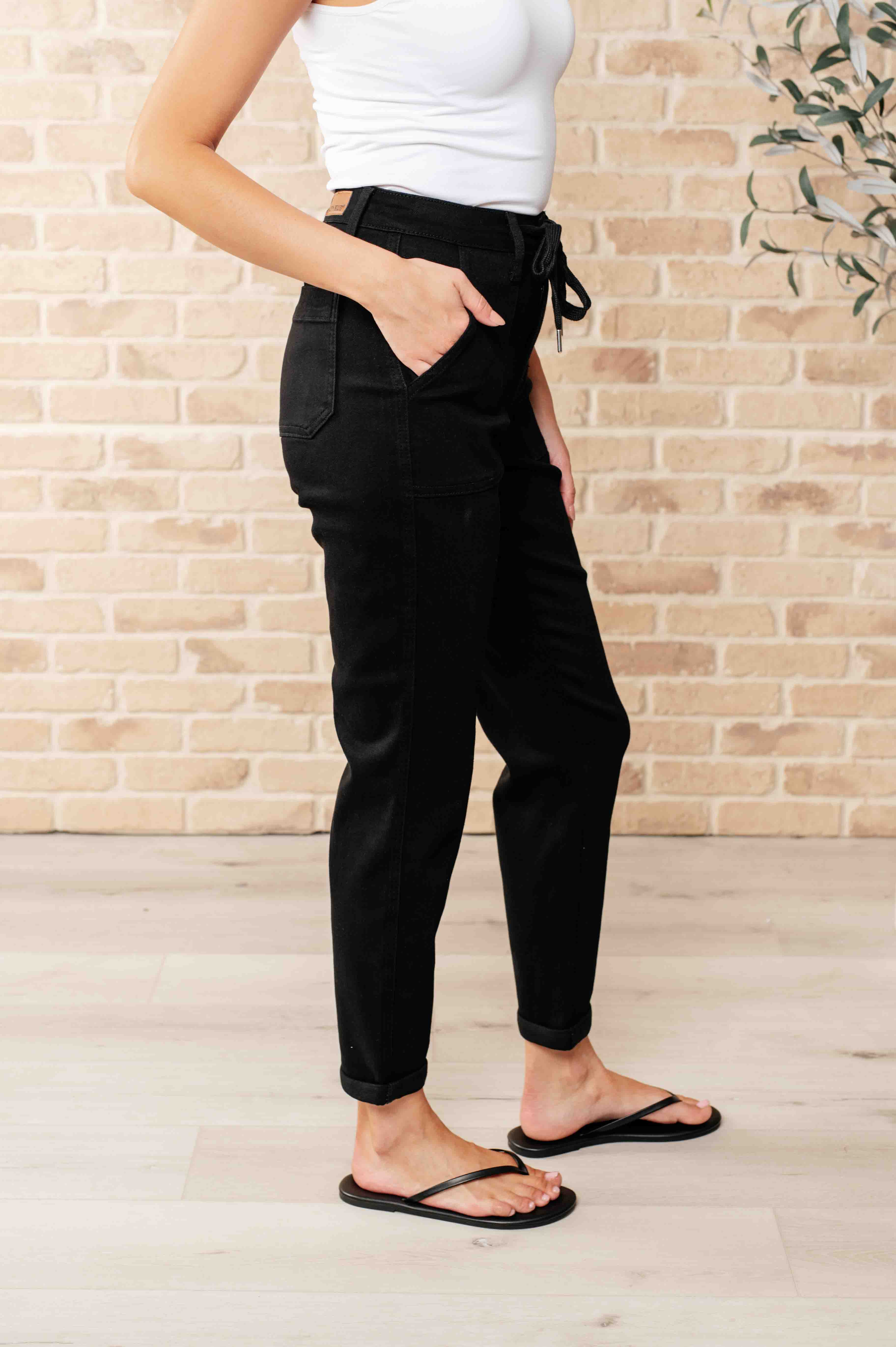 Carmen Double Cuff Joggers in Black-Athleisure-Stay Foxy Boutique, Florissant, Missouri