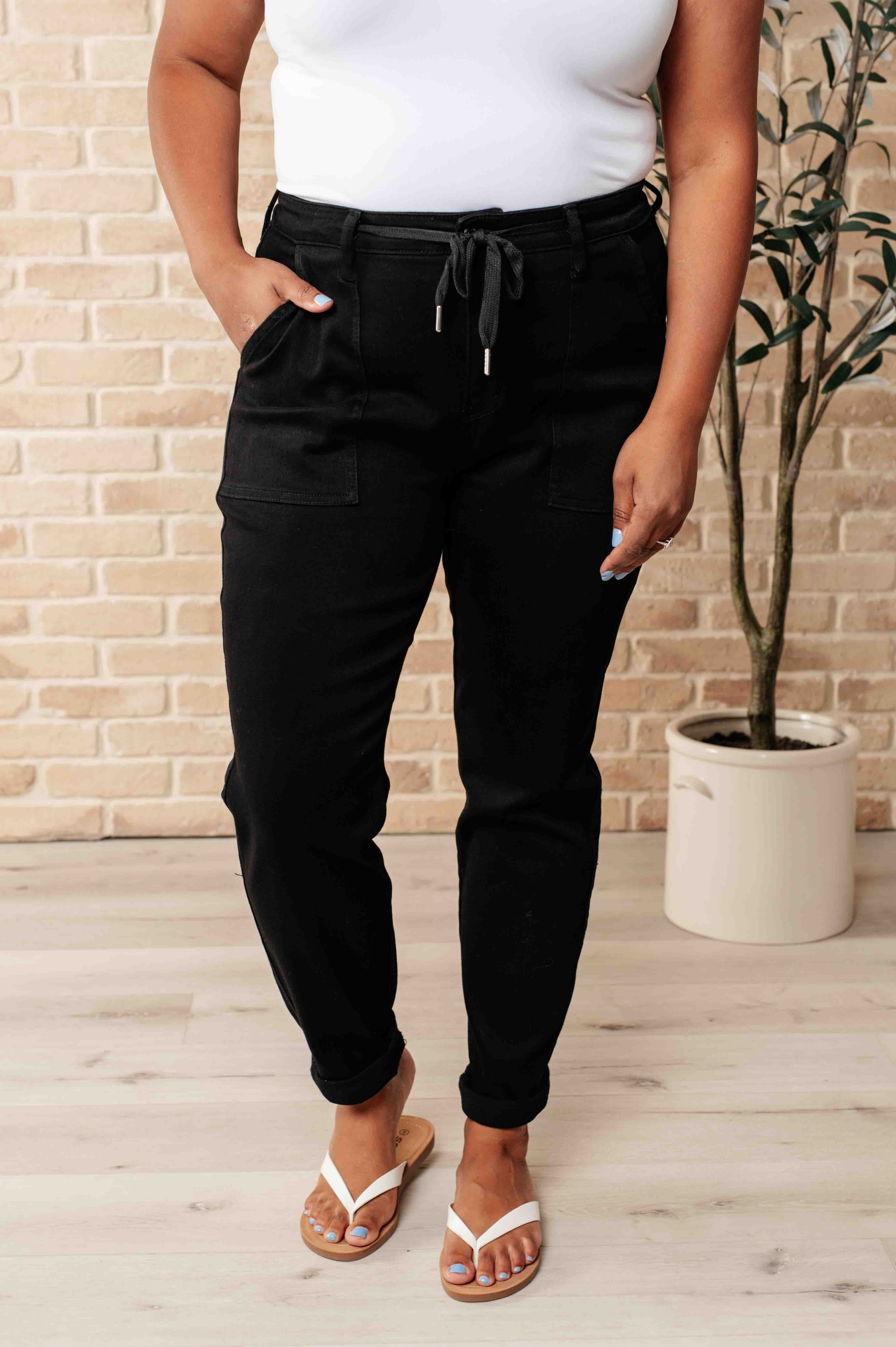 Carmen Double Cuff Joggers in Black-Athleisure-Stay Foxy Boutique, Florissant, Missouri