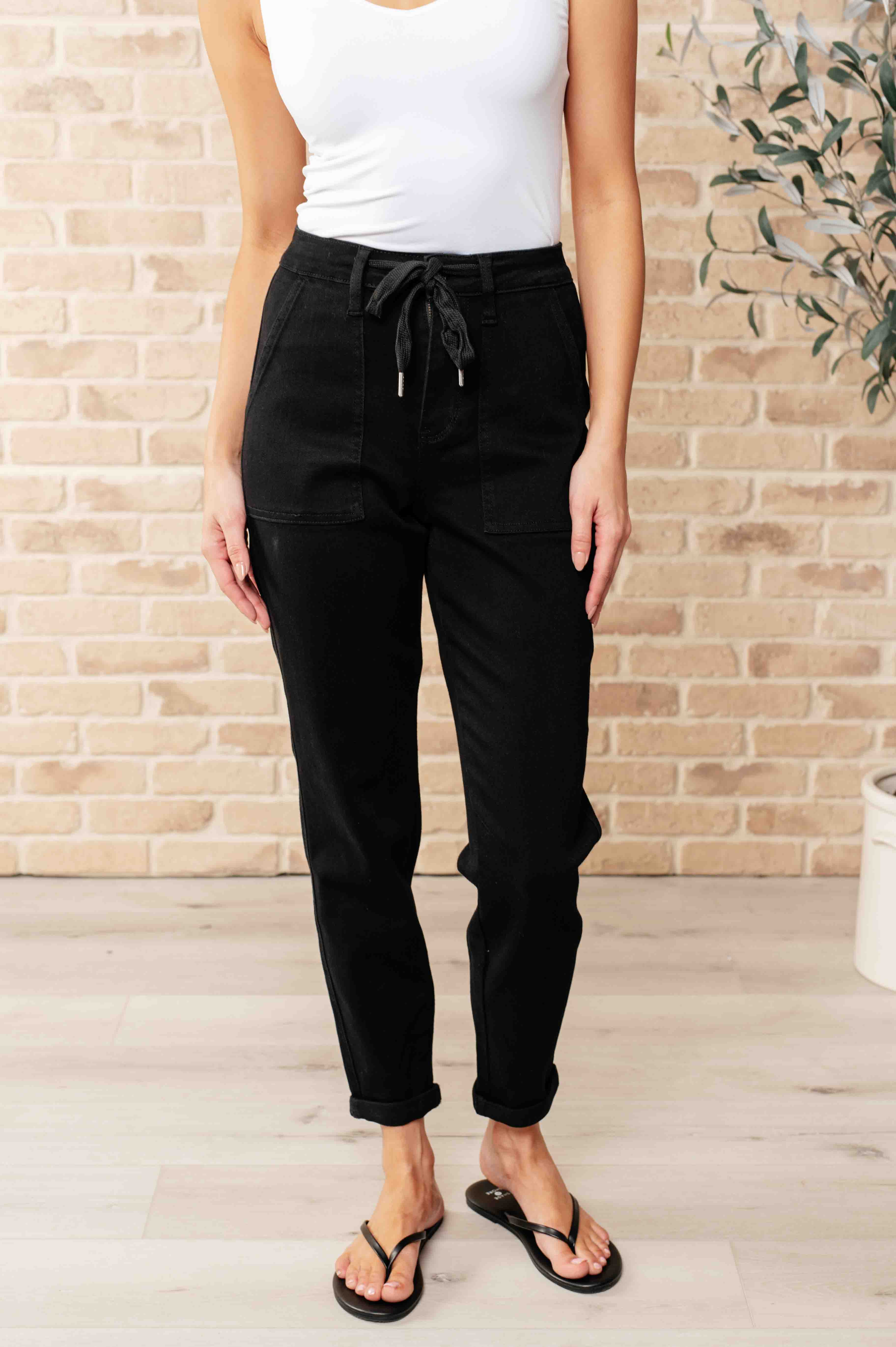 Carmen Double Cuff Joggers in Black-Athleisure-Stay Foxy Boutique, Florissant, Missouri