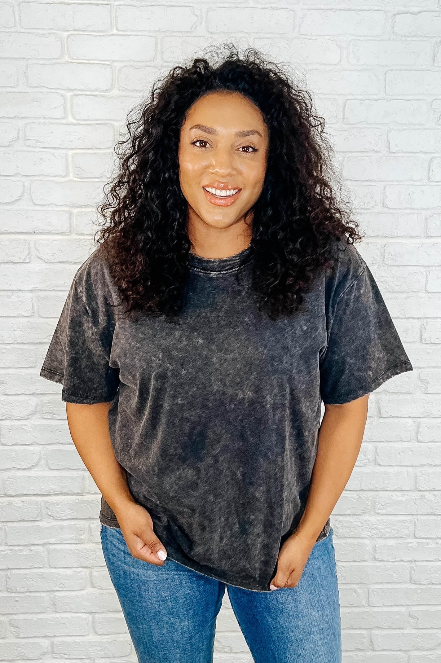 Casual Basic Drop Shoulder Oversized Tee in Ash Black-Womens-Stay Foxy Boutique, Florissant, Missouri