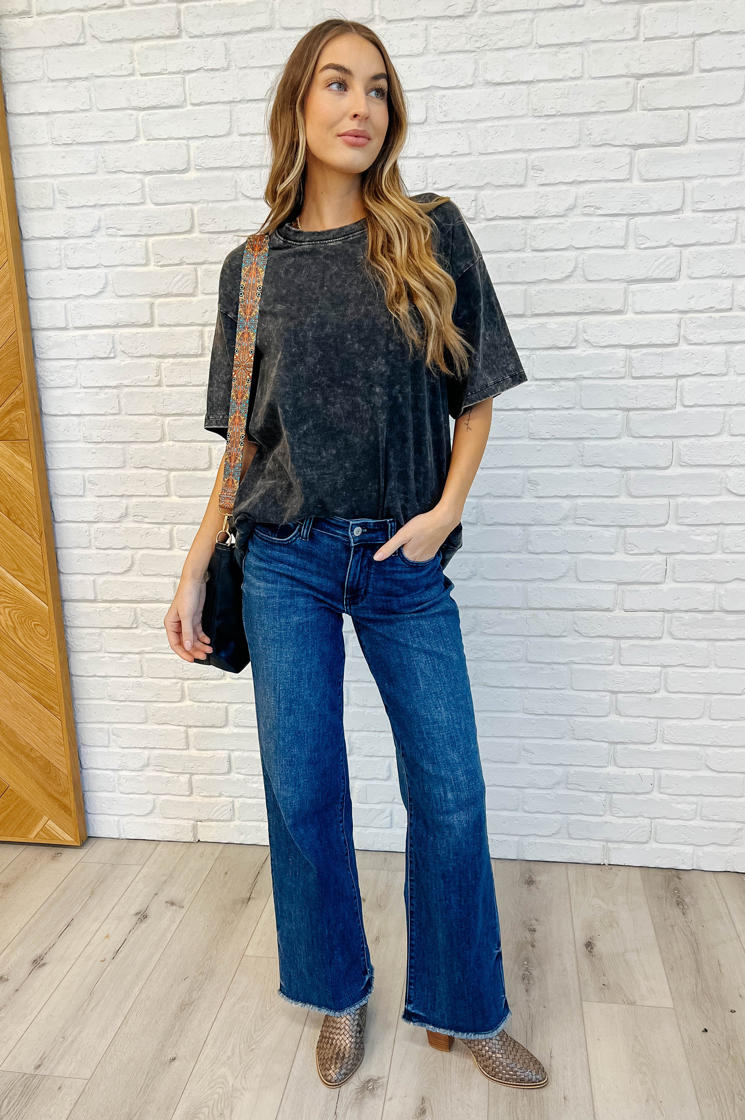 Casual Basic Drop Shoulder Oversized Tee in Ash Black-Womens-Stay Foxy Boutique, Florissant, Missouri
