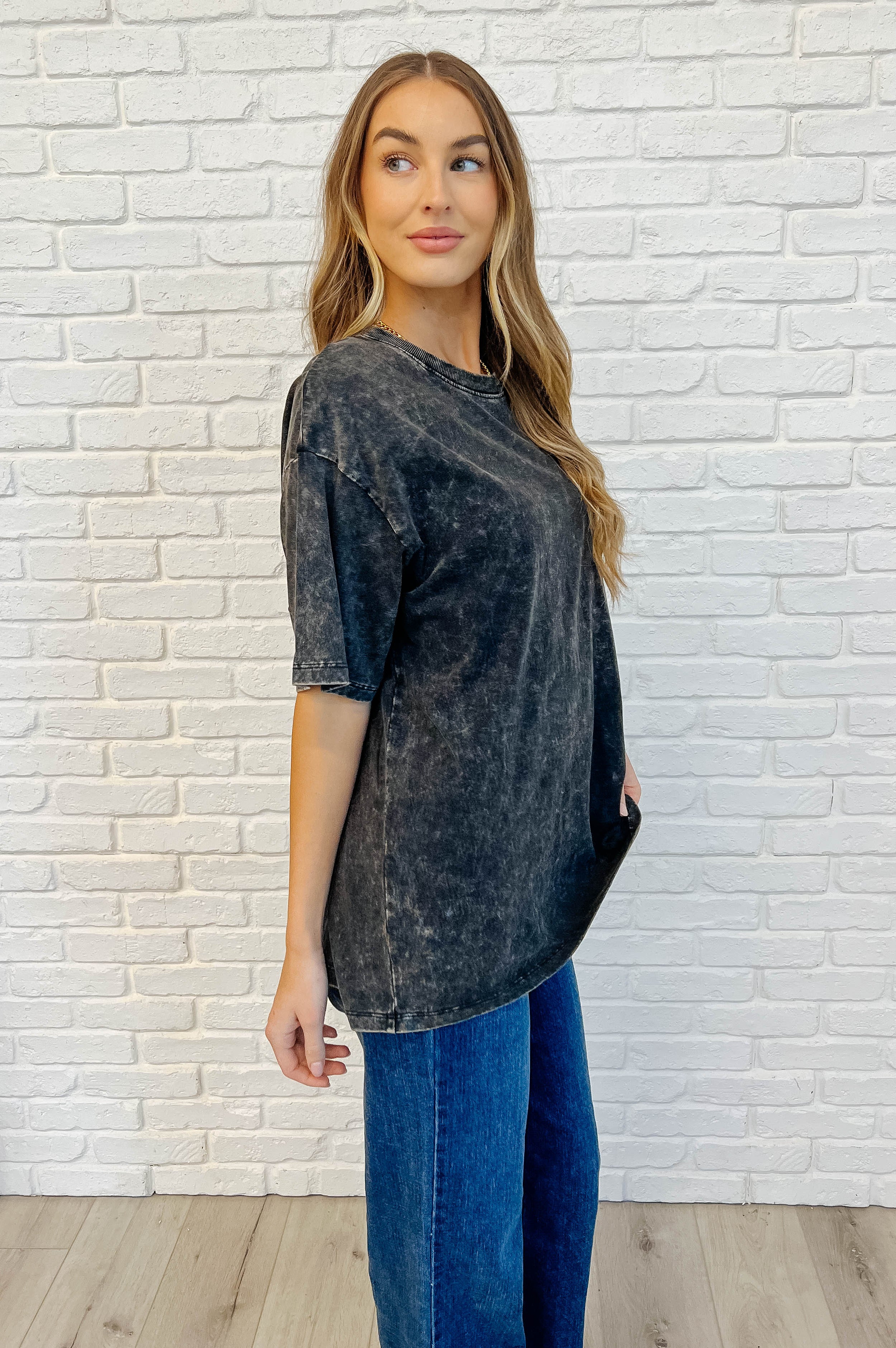 Casual Basic Drop Shoulder Oversized Tee in Ash Black-Womens-Stay Foxy Boutique, Florissant, Missouri