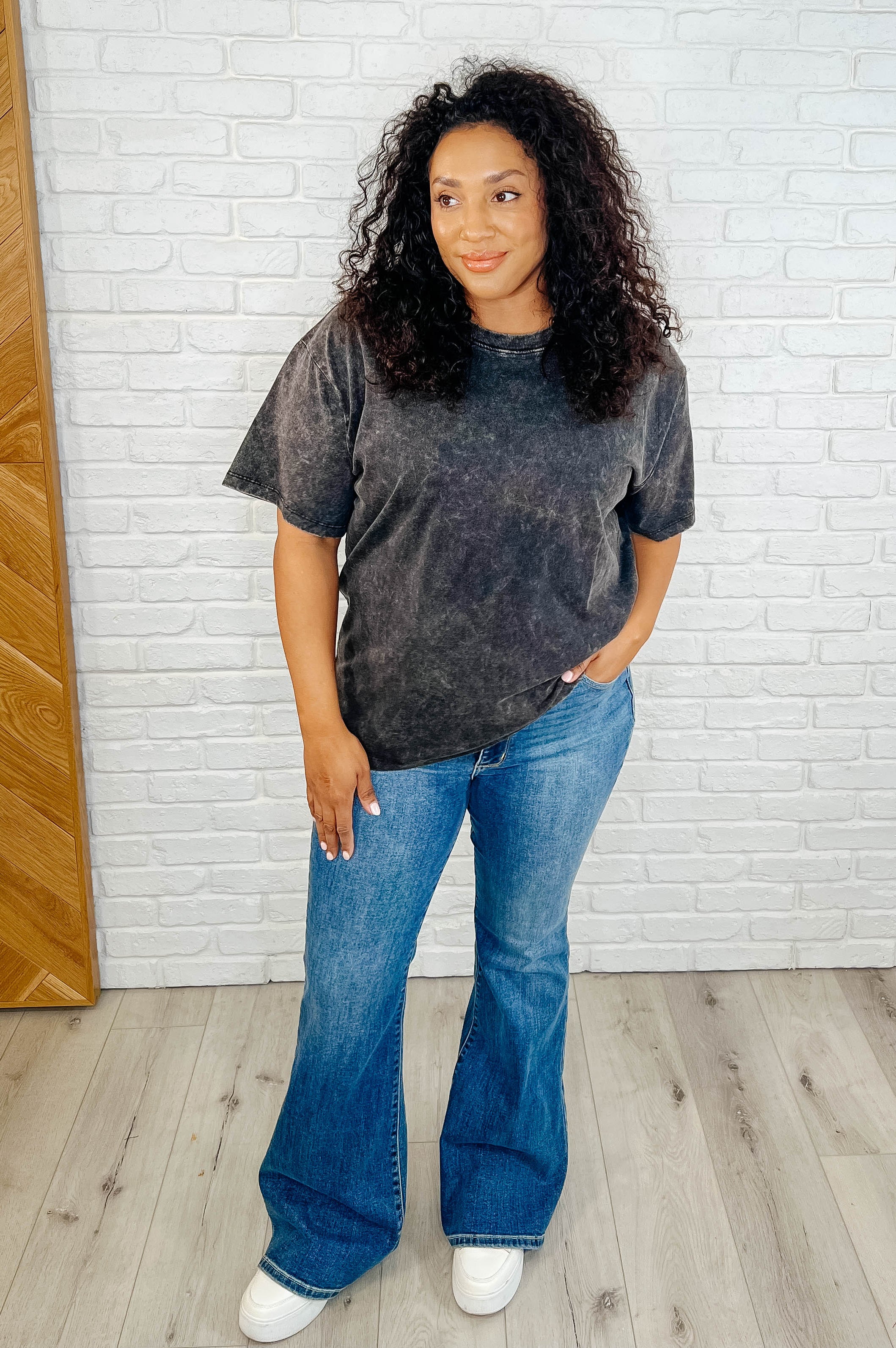 Casual Basic Drop Shoulder Oversized Tee in Ash Black-Womens-Stay Foxy Boutique, Florissant, Missouri