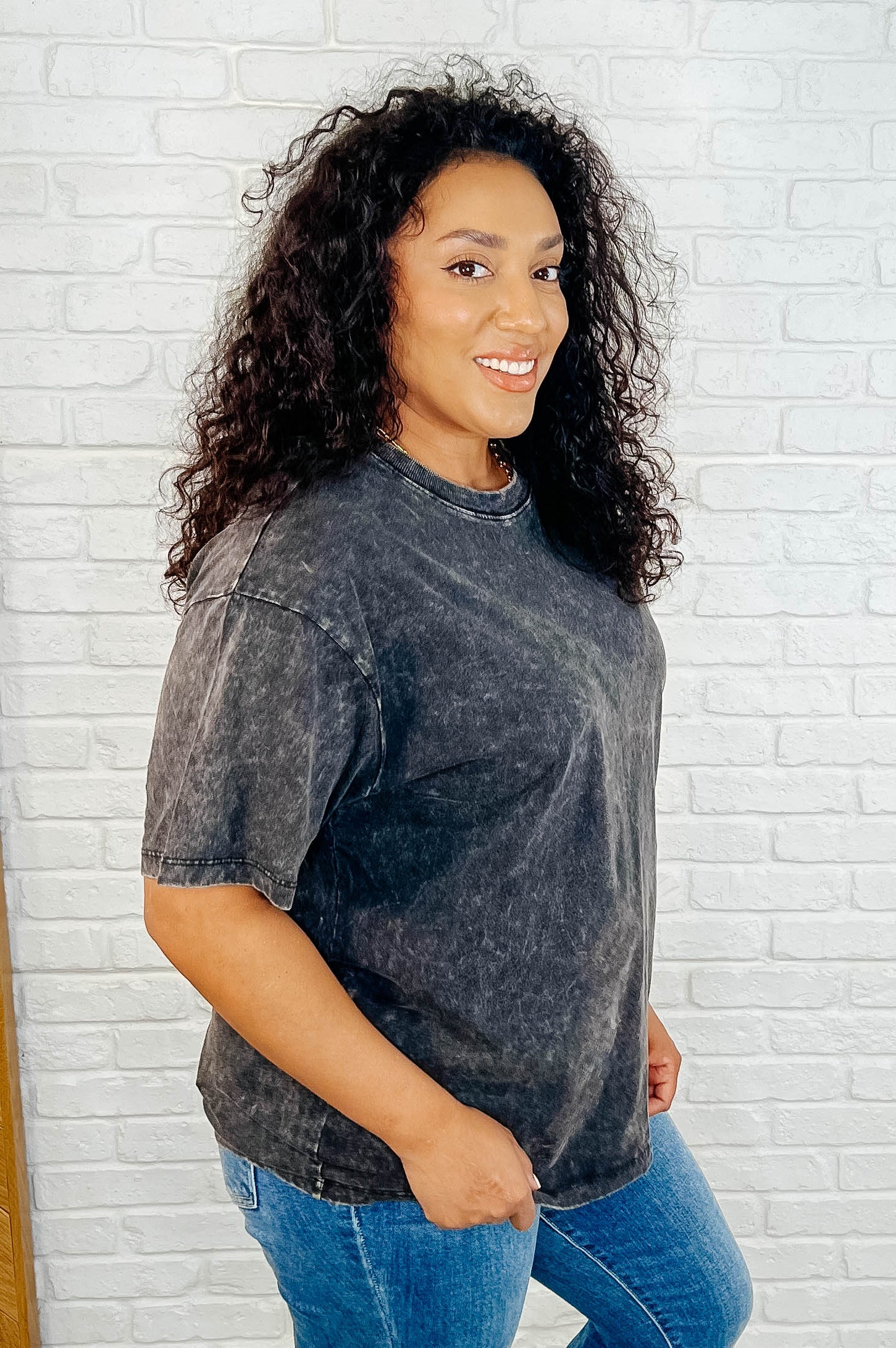 Casual Basic Drop Shoulder Oversized Tee in Ash Black-Womens-Stay Foxy Boutique, Florissant, Missouri