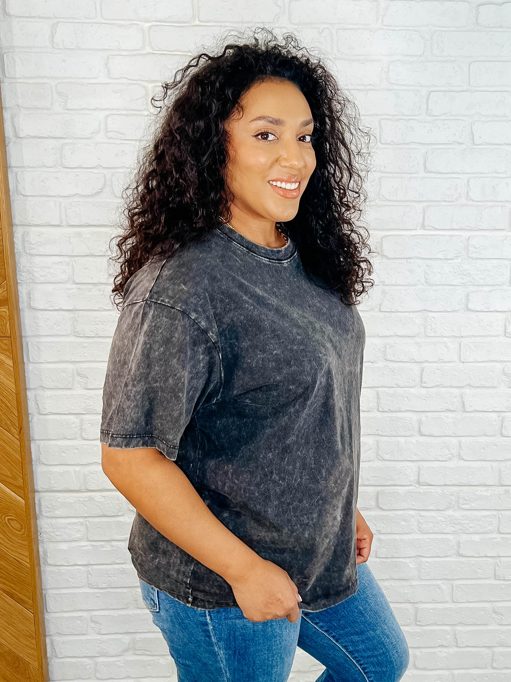 Casual Basic Drop Shoulder Oversized Tee in Ash Black-Womens-Stay Foxy Boutique, Florissant, Missouri