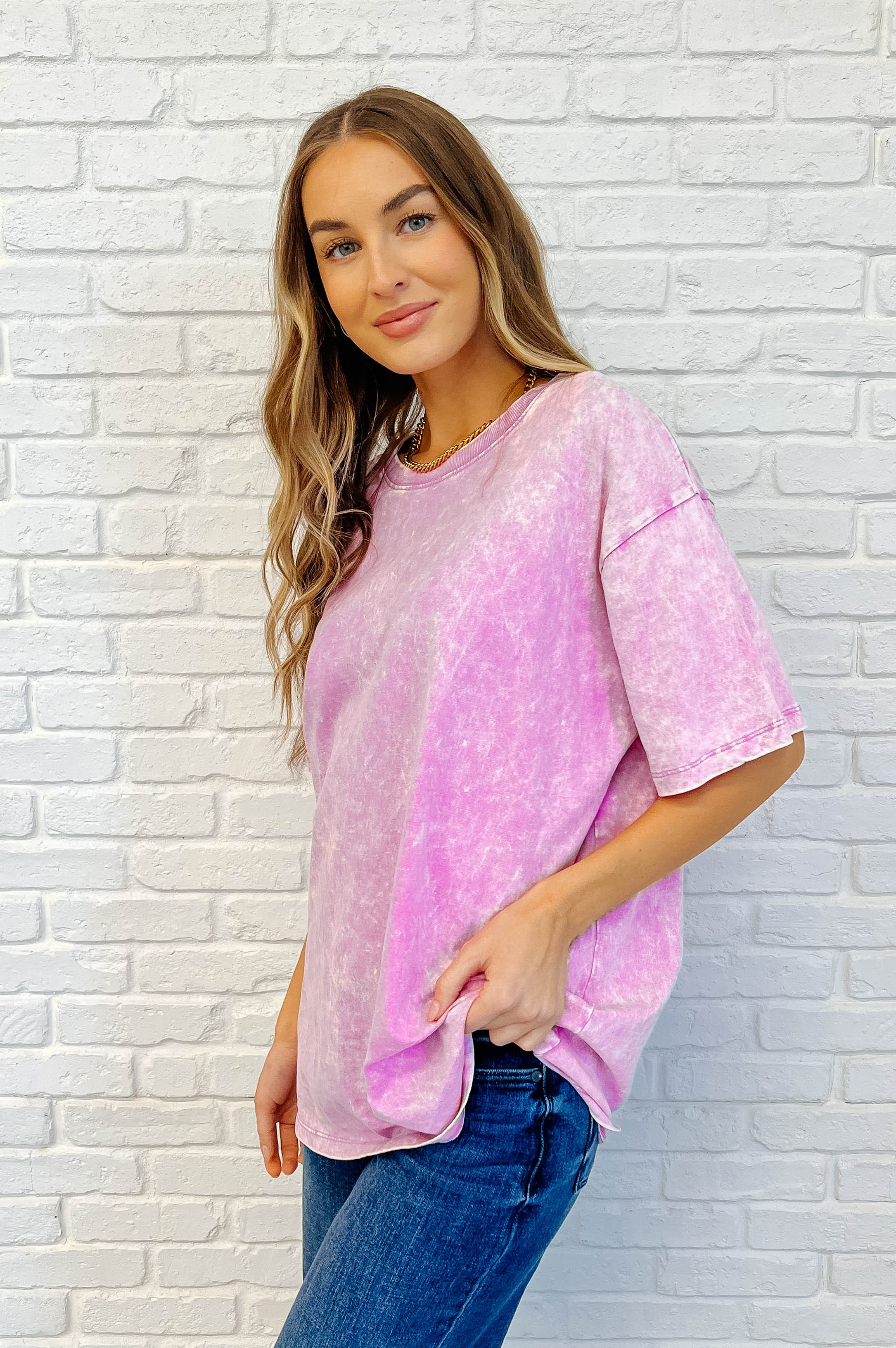 Casual Basic Drop Shoulder Oversized Tee in Bright Mauve-Womens-Stay Foxy Boutique, Florissant, Missouri