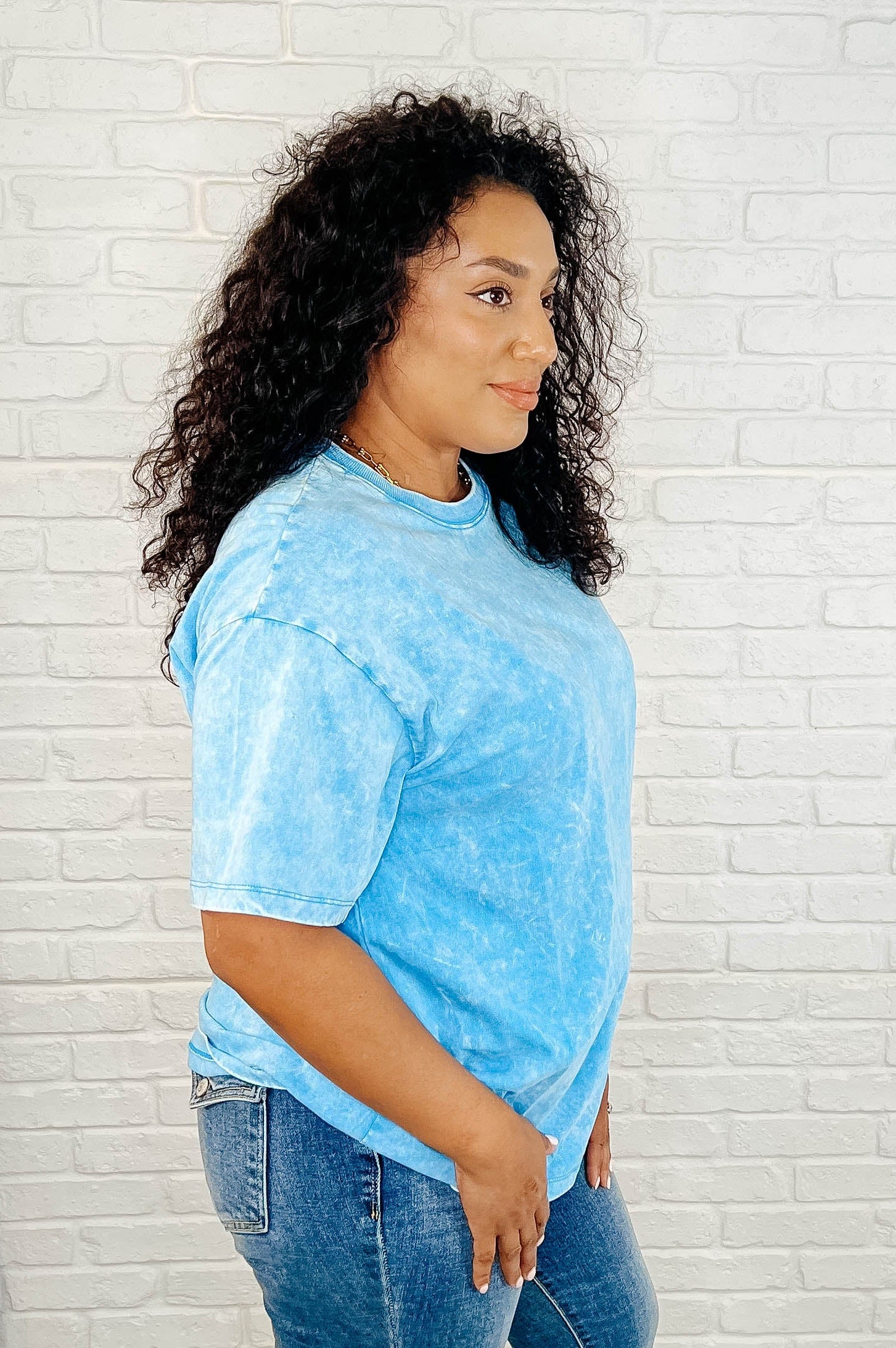 Casual Basic Drop Shoulder Oversized Tee in Deep Sky-Womens-Stay Foxy Boutique, Florissant, Missouri