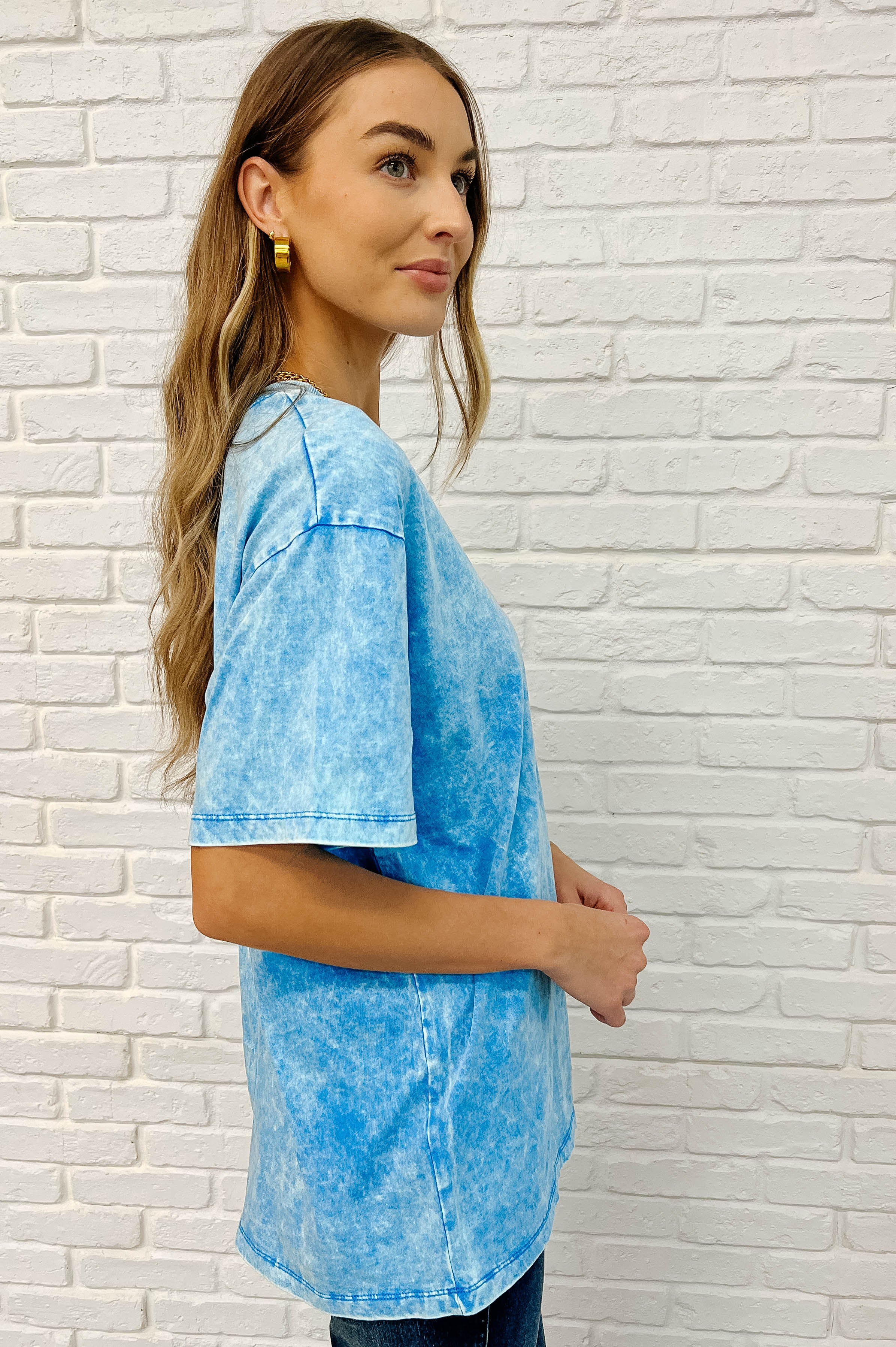 Casual Basic Drop Shoulder Oversized Tee in Deep Sky-Womens-Stay Foxy Boutique, Florissant, Missouri