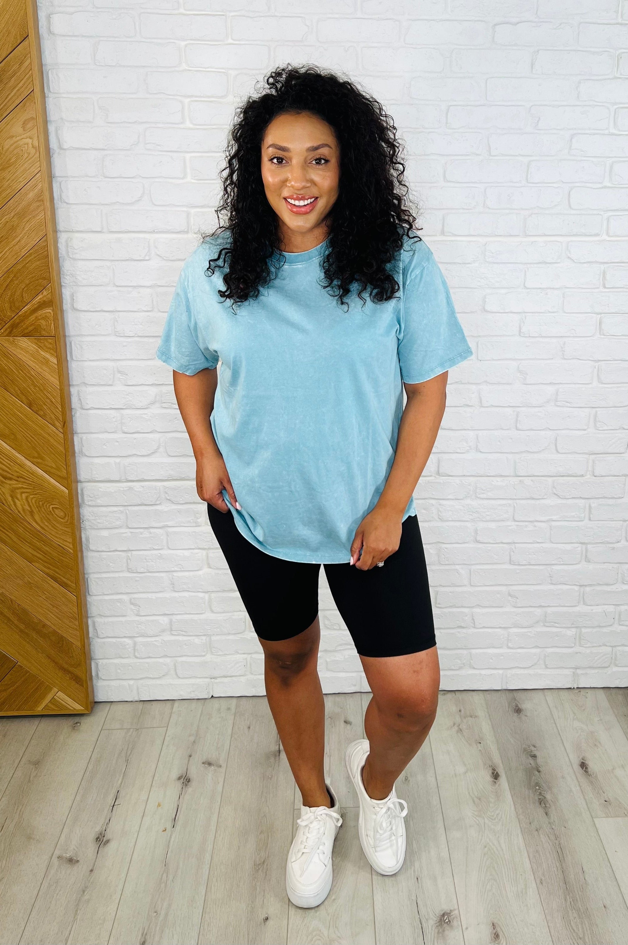 Casual Basic Drop Shoulder Oversized Tee in Dusty Teal-Womens-Stay Foxy Boutique, Florissant, Missouri