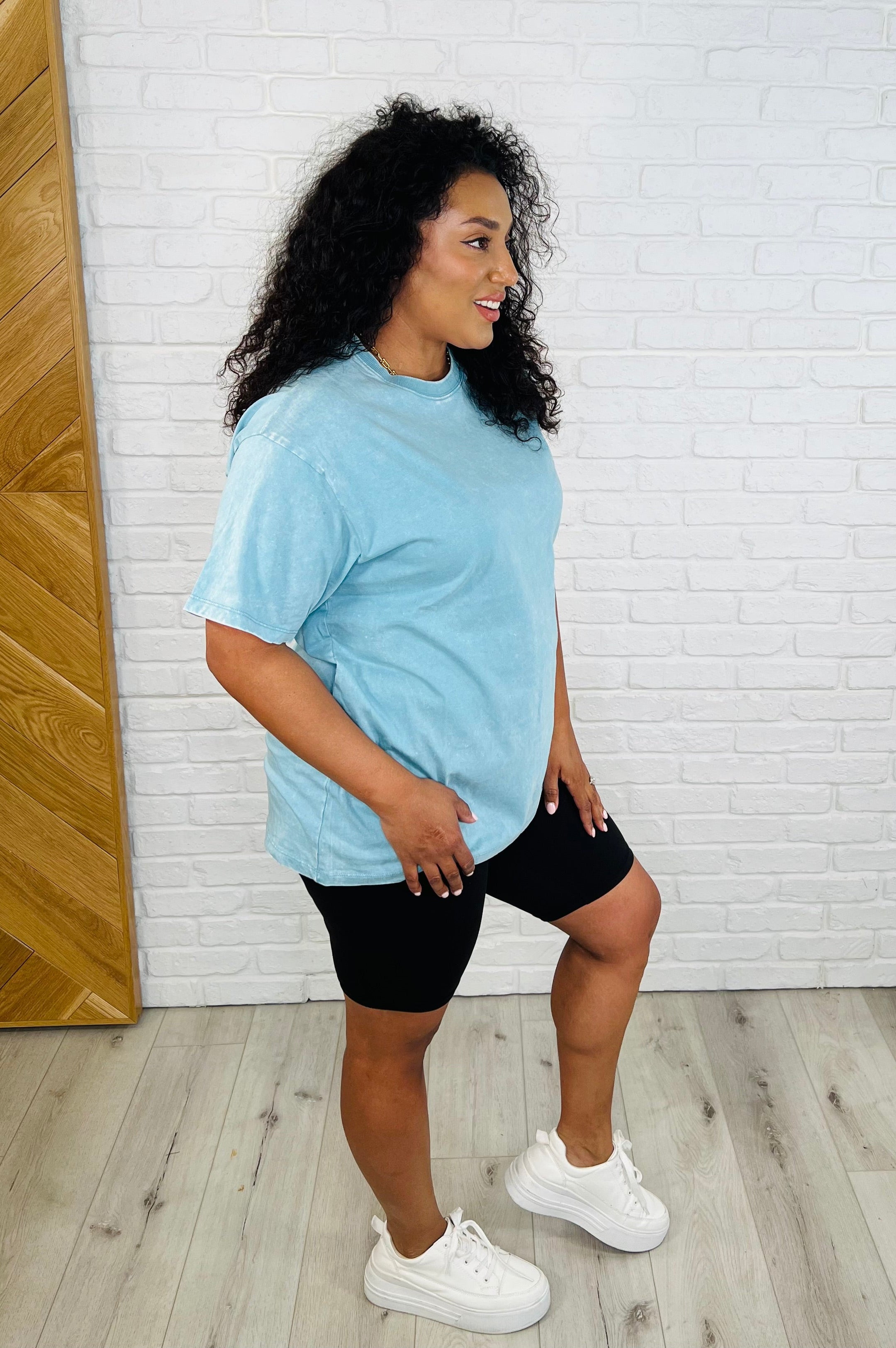 Casual Basic Drop Shoulder Oversized Tee in Dusty Teal-Womens-Stay Foxy Boutique, Florissant, Missouri