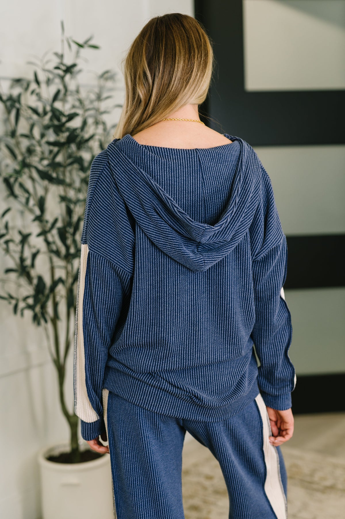 Certified Chiller Contrast Stripe Hoodie in Navy-Womens-Stay Foxy Boutique, Florissant, Missouri