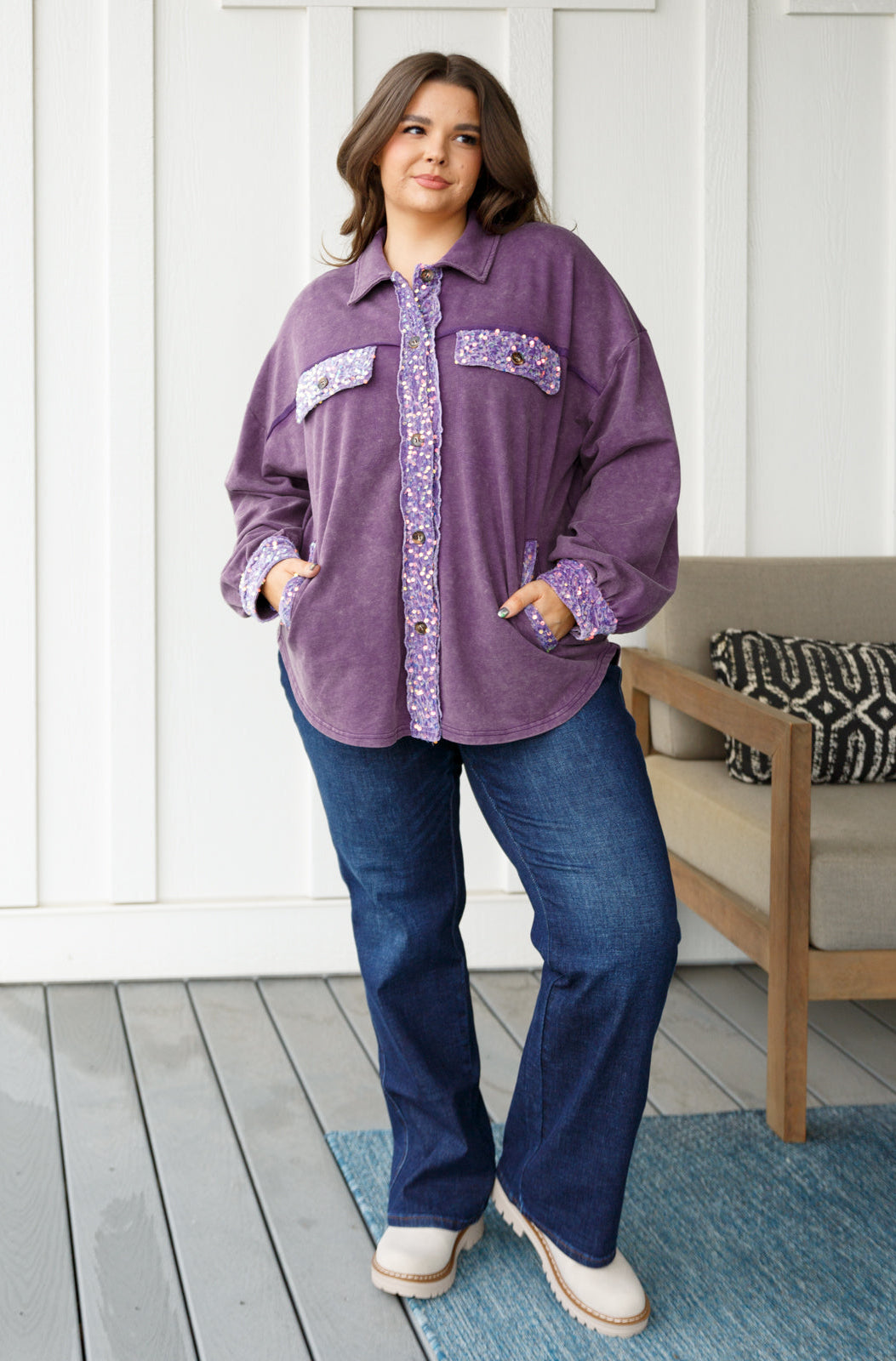 Chaos of Sequins Shacket in Purple-Layers-Stay Foxy Boutique, Florissant, Missouri
