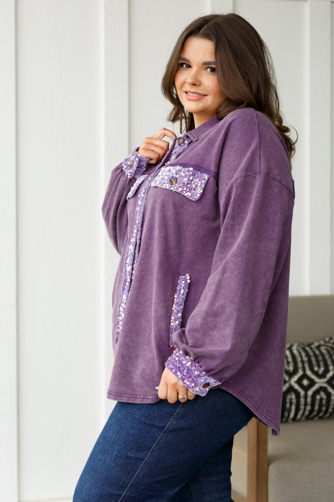 Chaos of Sequins Shacket in Purple-Layers-Stay Foxy Boutique, Florissant, Missouri