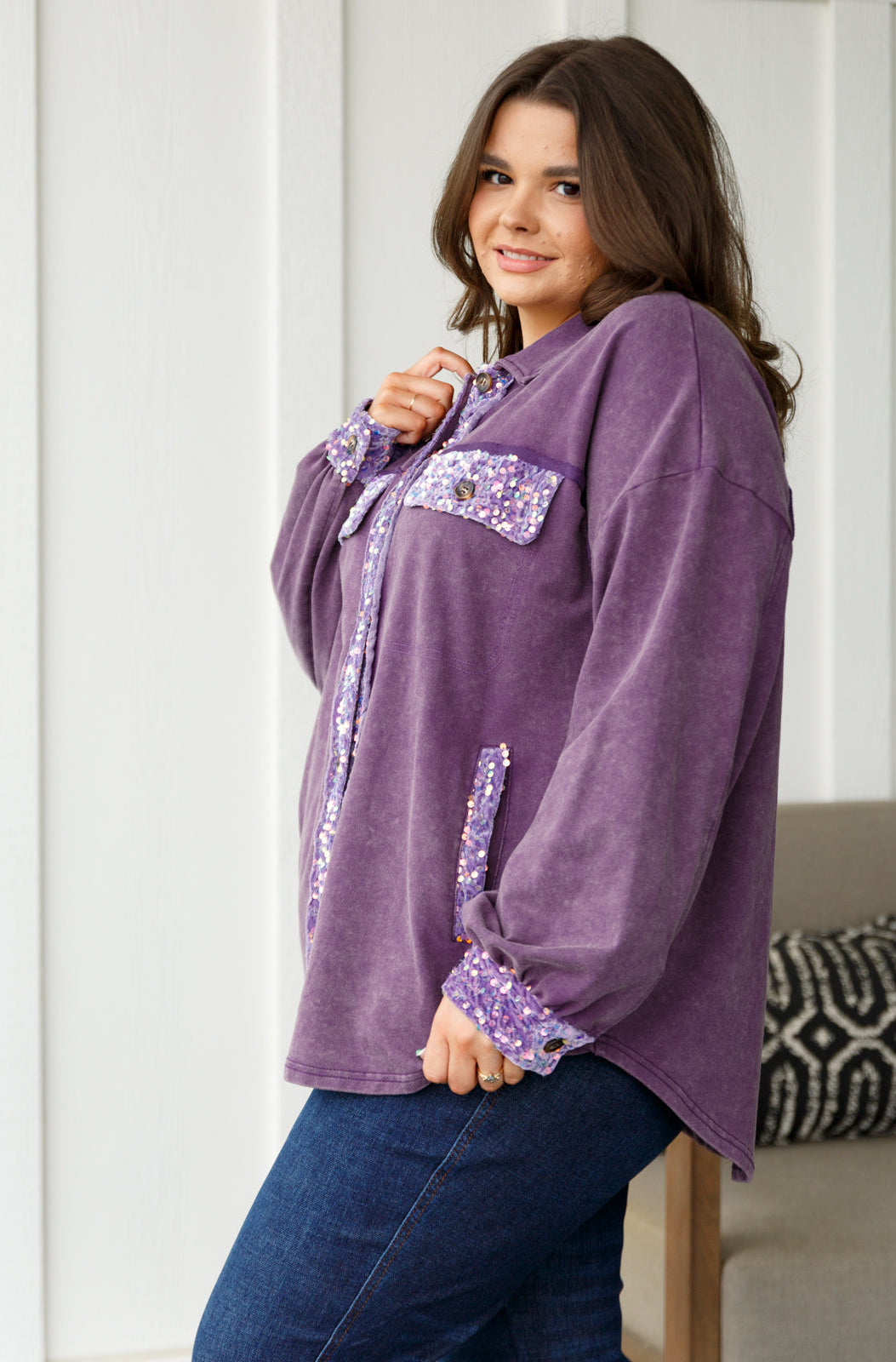 Chaos of Sequins Shacket in Purple-Layers-Stay Foxy Boutique, Florissant, Missouri