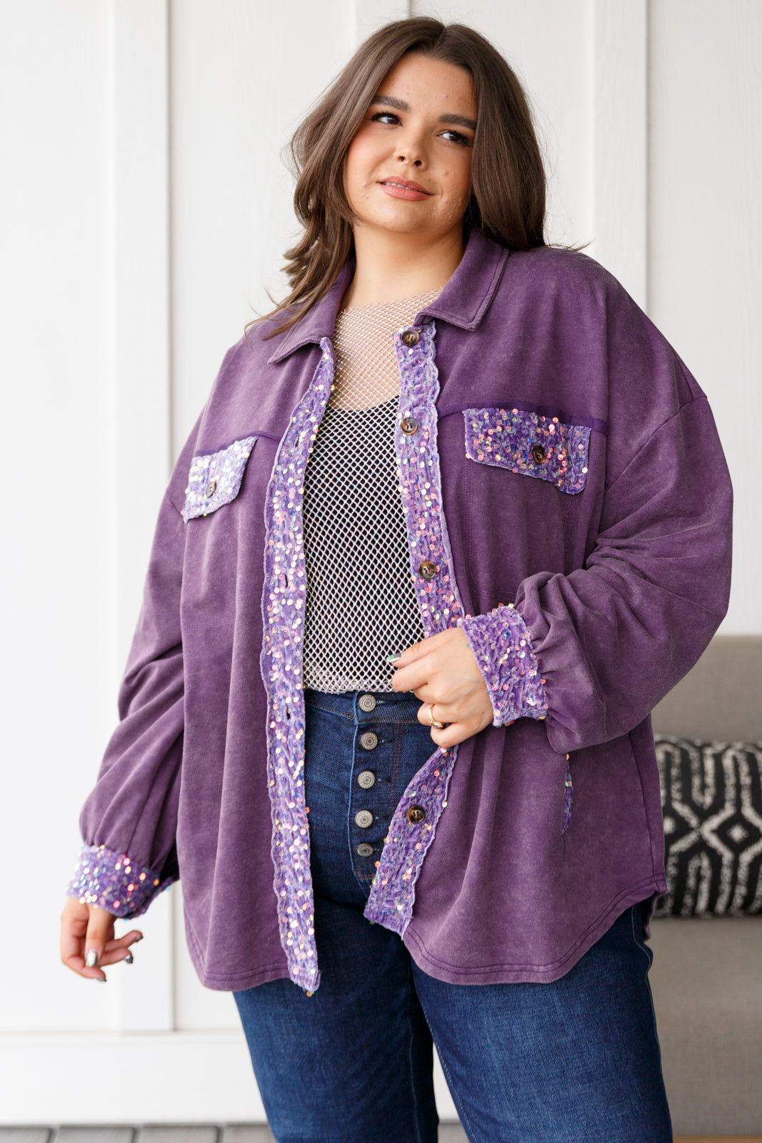 Chaos of Sequins Shacket in Purple-Layers-Stay Foxy Boutique, Florissant, Missouri