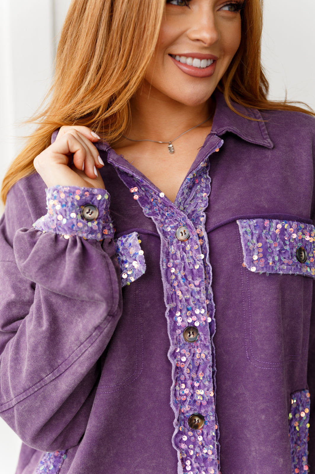 Chaos of Sequins Shacket in Purple-Layers-Stay Foxy Boutique, Florissant, Missouri