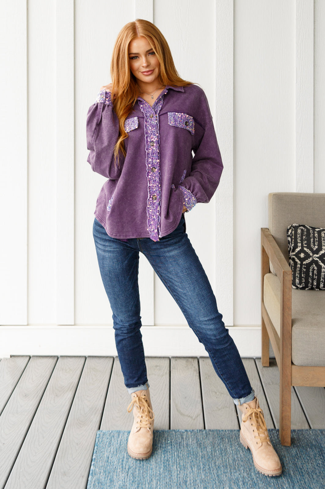 Chaos of Sequins Shacket in Purple-Layers-Stay Foxy Boutique, Florissant, Missouri