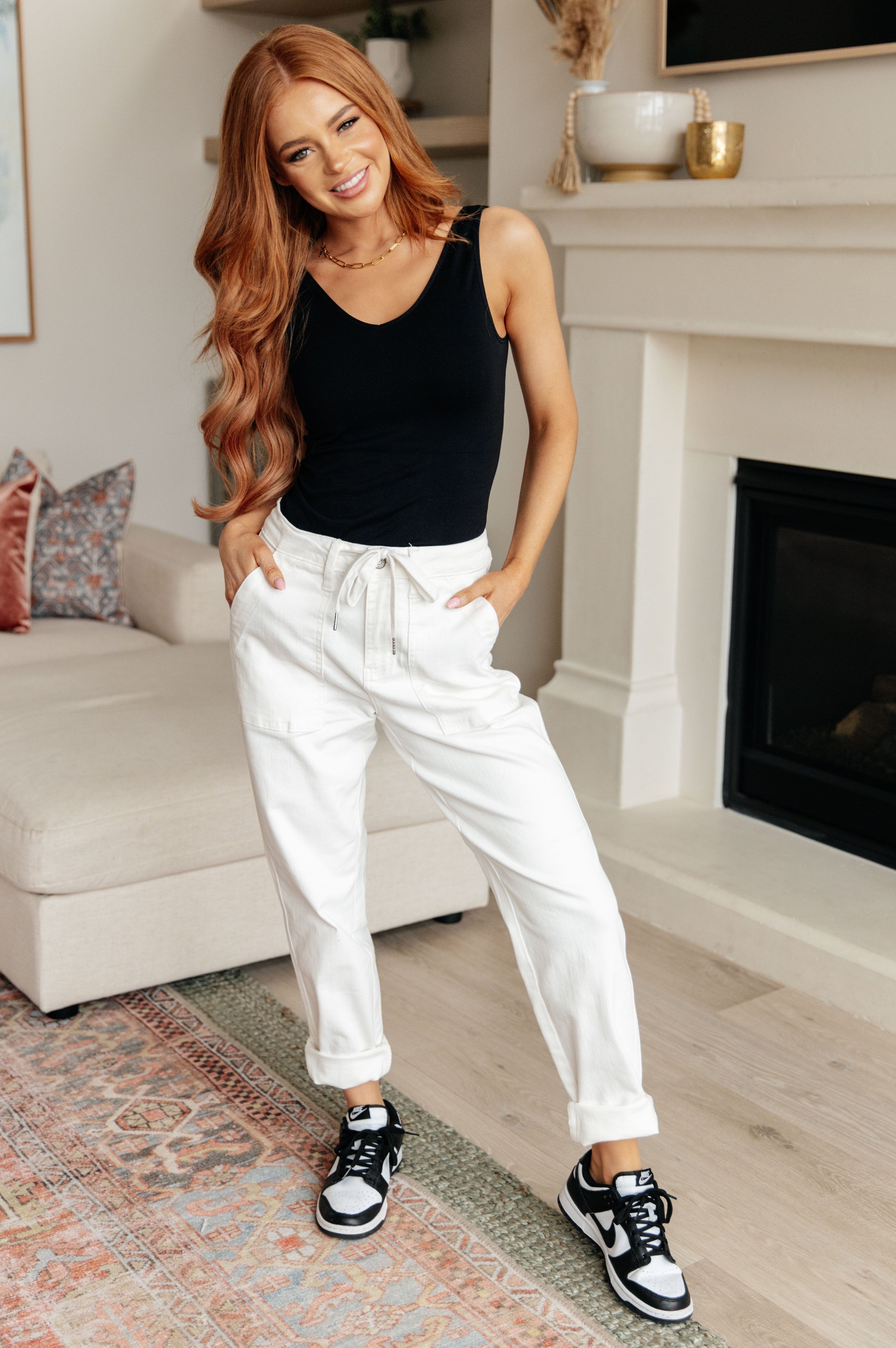 Charlene High Rise Jogger in Ecru-Womens-Stay Foxy Boutique, Florissant, Missouri